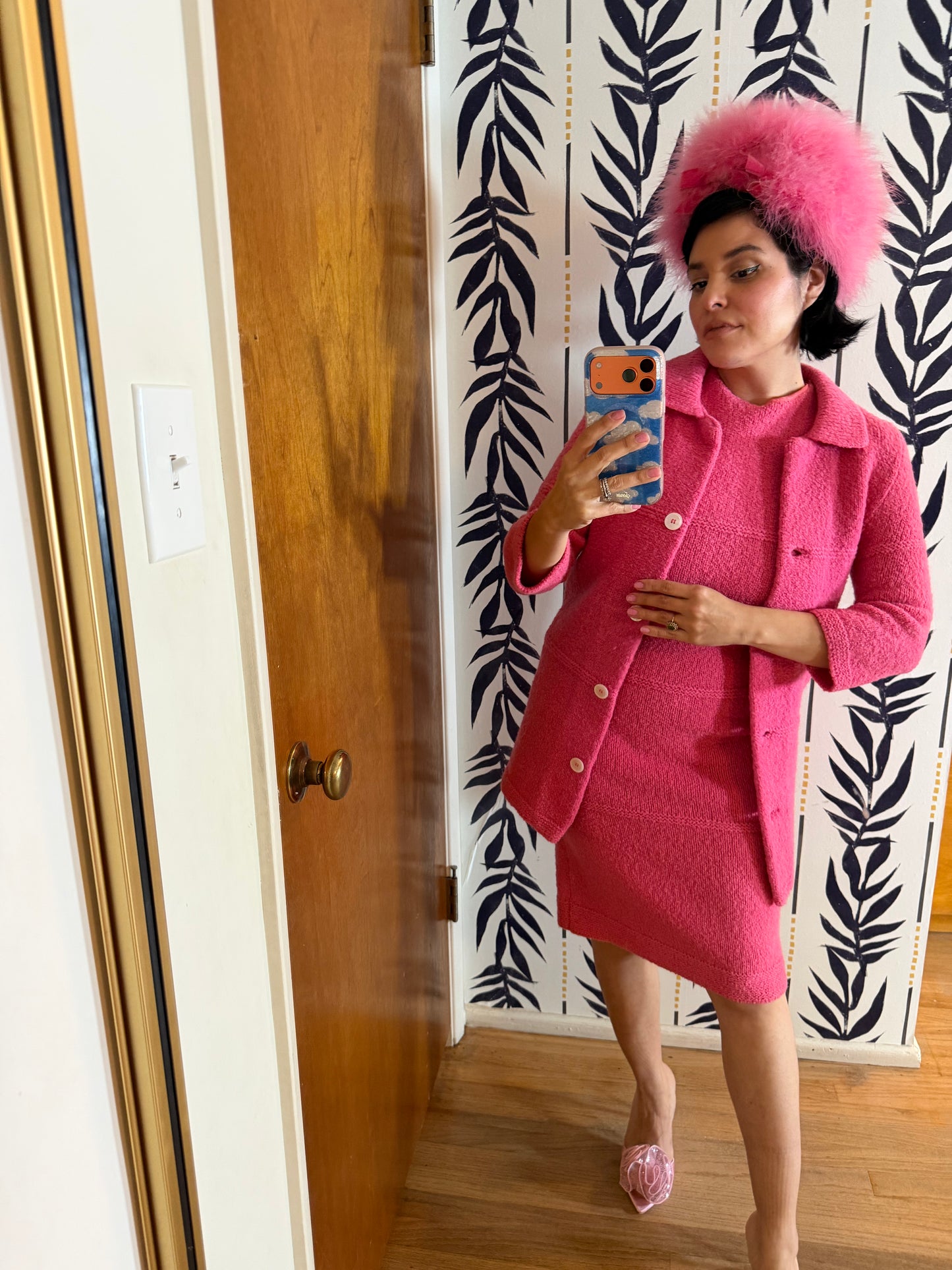 Vintage 60s Solt of California Bubblegum Pink Soft Knit Sweater Matching Wiggle Knit Dress Fits XS-M