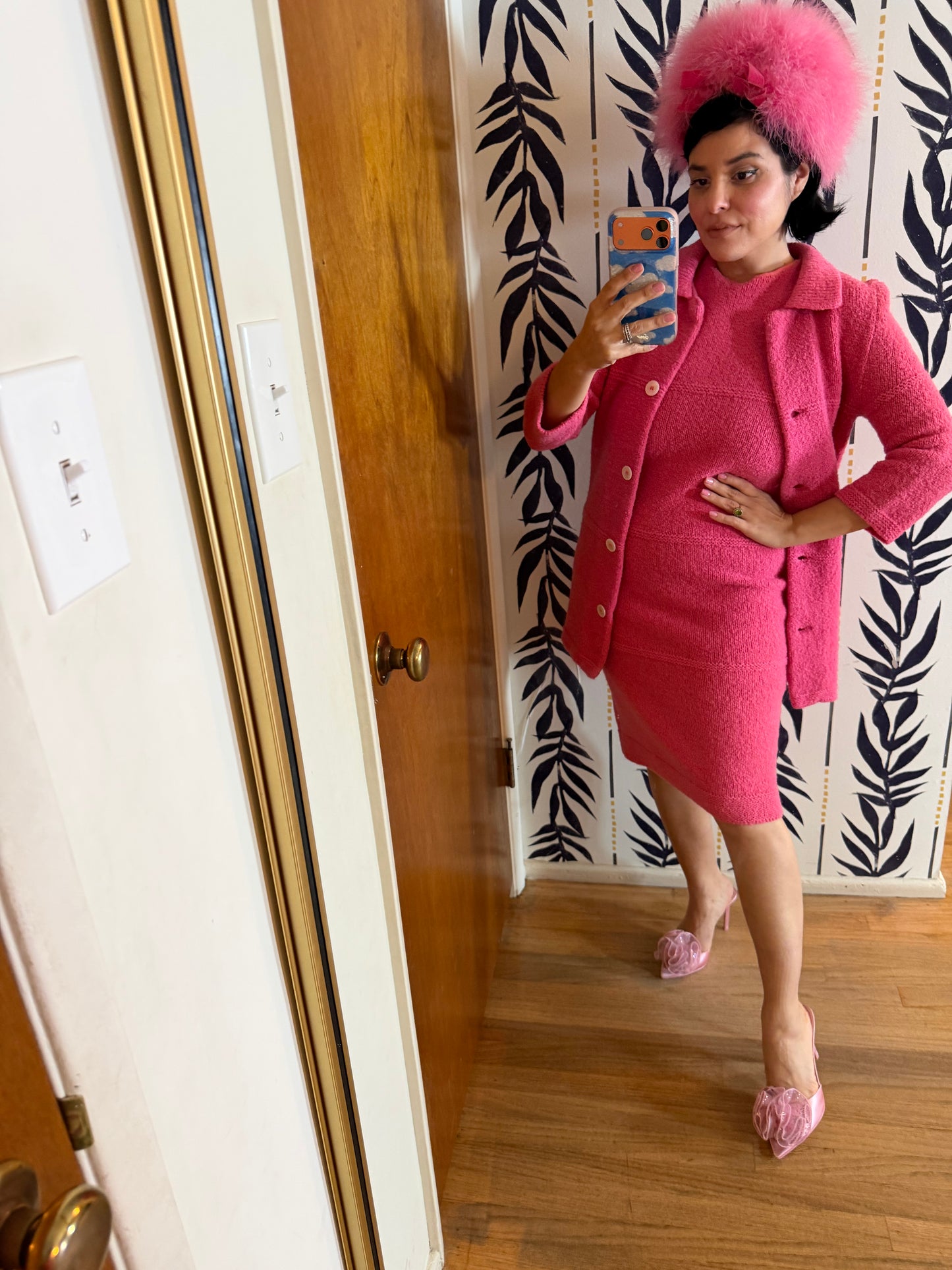 Vintage 60s Solt of California Bubblegum Pink Soft Knit Sweater Matching Wiggle Knit Dress Fits XS-M