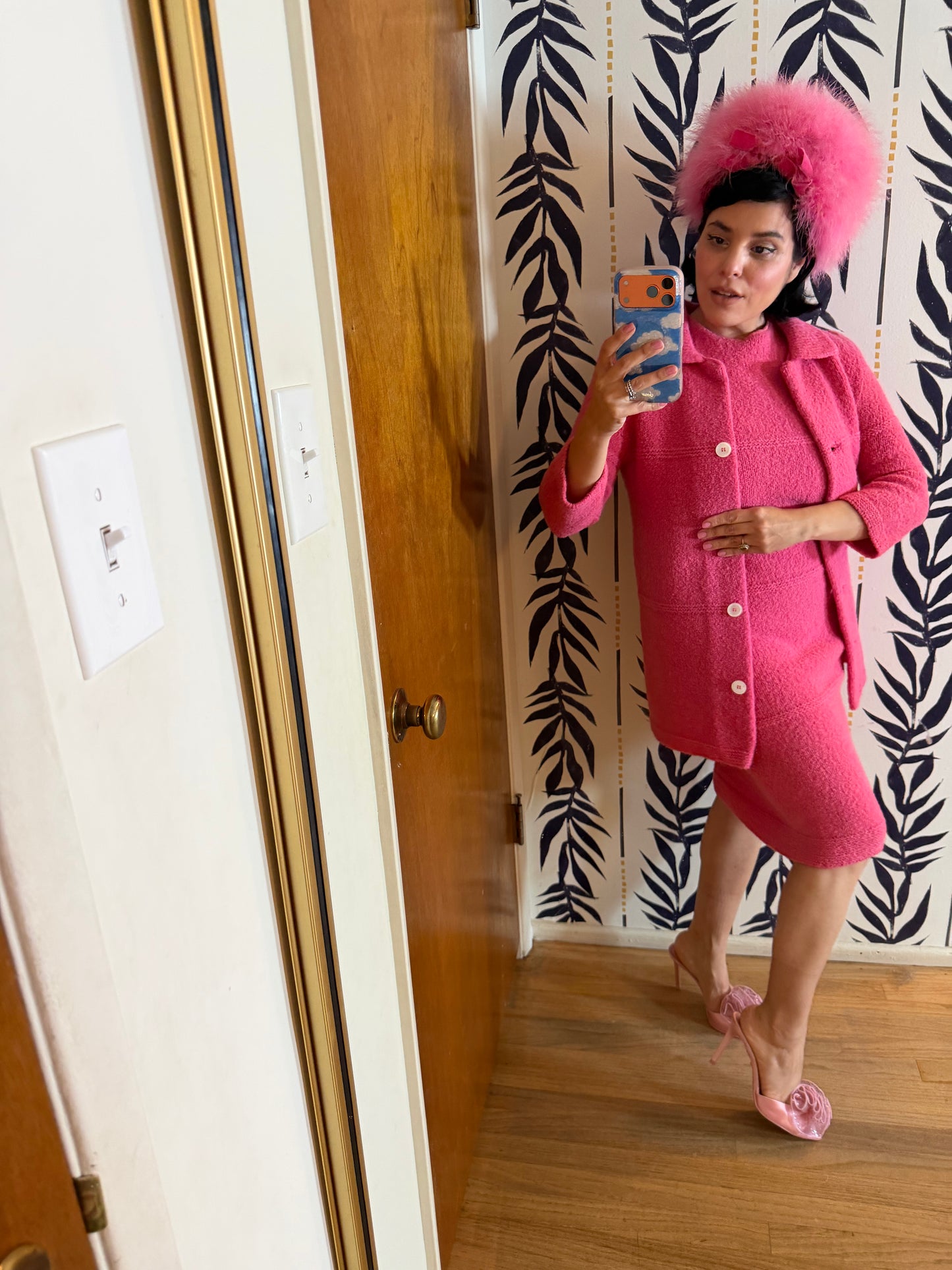 Vintage 60s Solt of California Bubblegum Pink Soft Knit Sweater Matching Wiggle Knit Dress Fits XS-M