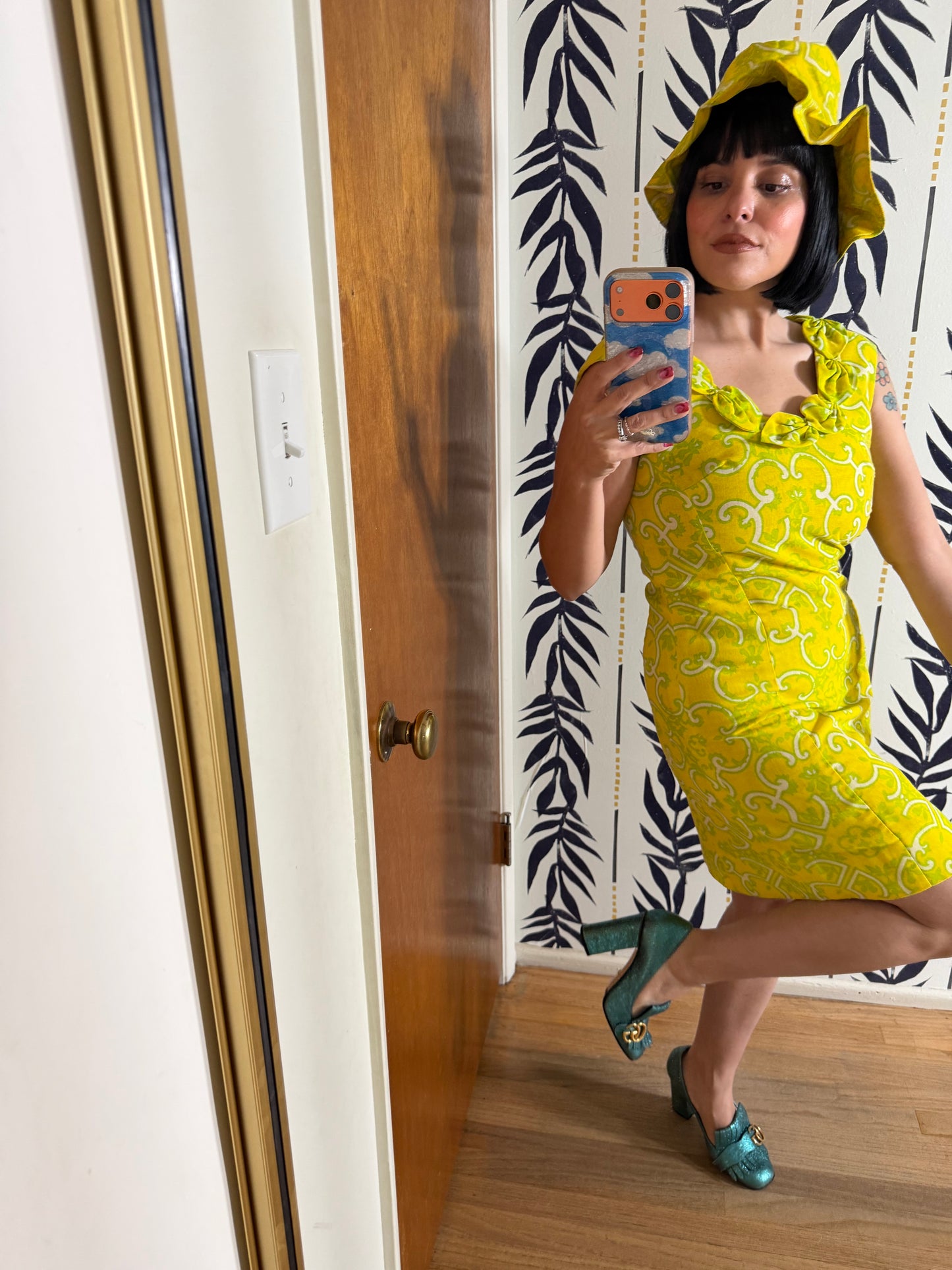 Vintage Mod Palm Springs 60s Citrus Paisley Mini with Hat by Lisa Cobb for Saks 5th Ave XS-SM