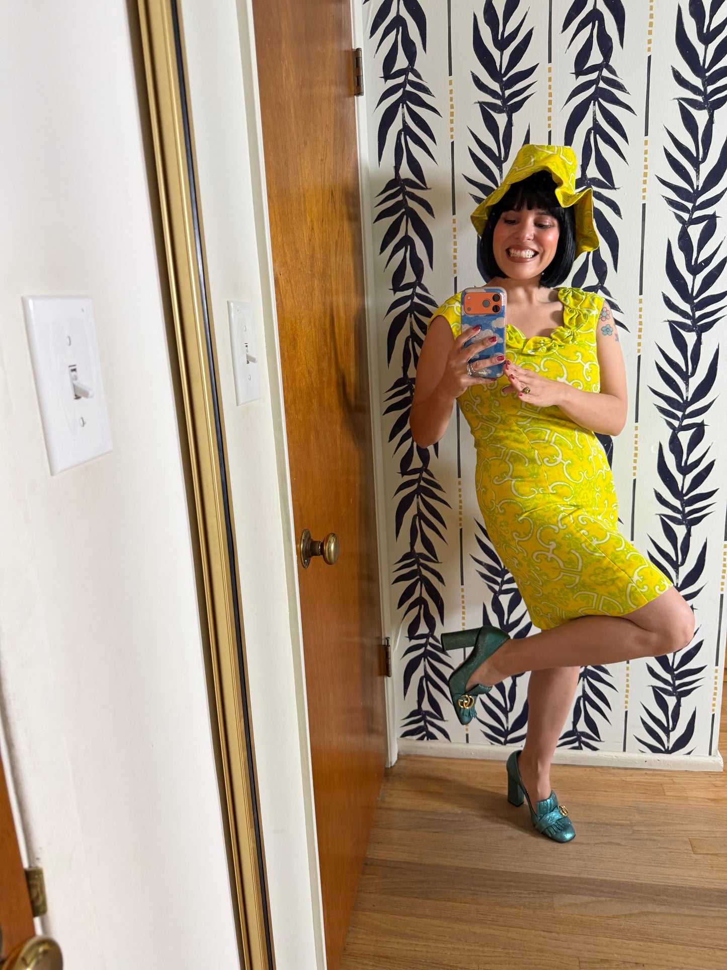 Vintage Mod Palm Springs 60s Citrus Paisley Mini with Hat by Lisa Cobb for Saks 5th Ave XS-SM