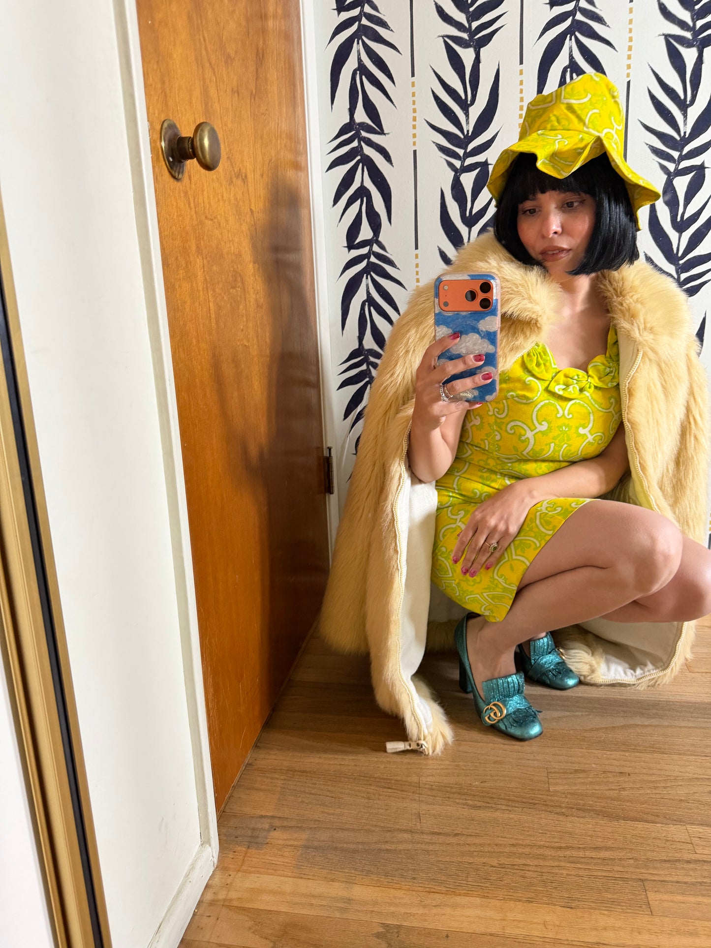 Vintage Mod Palm Springs 60s Citrus Paisley Mini with Hat by Lisa Cobb for Saks 5th Ave XS-SM