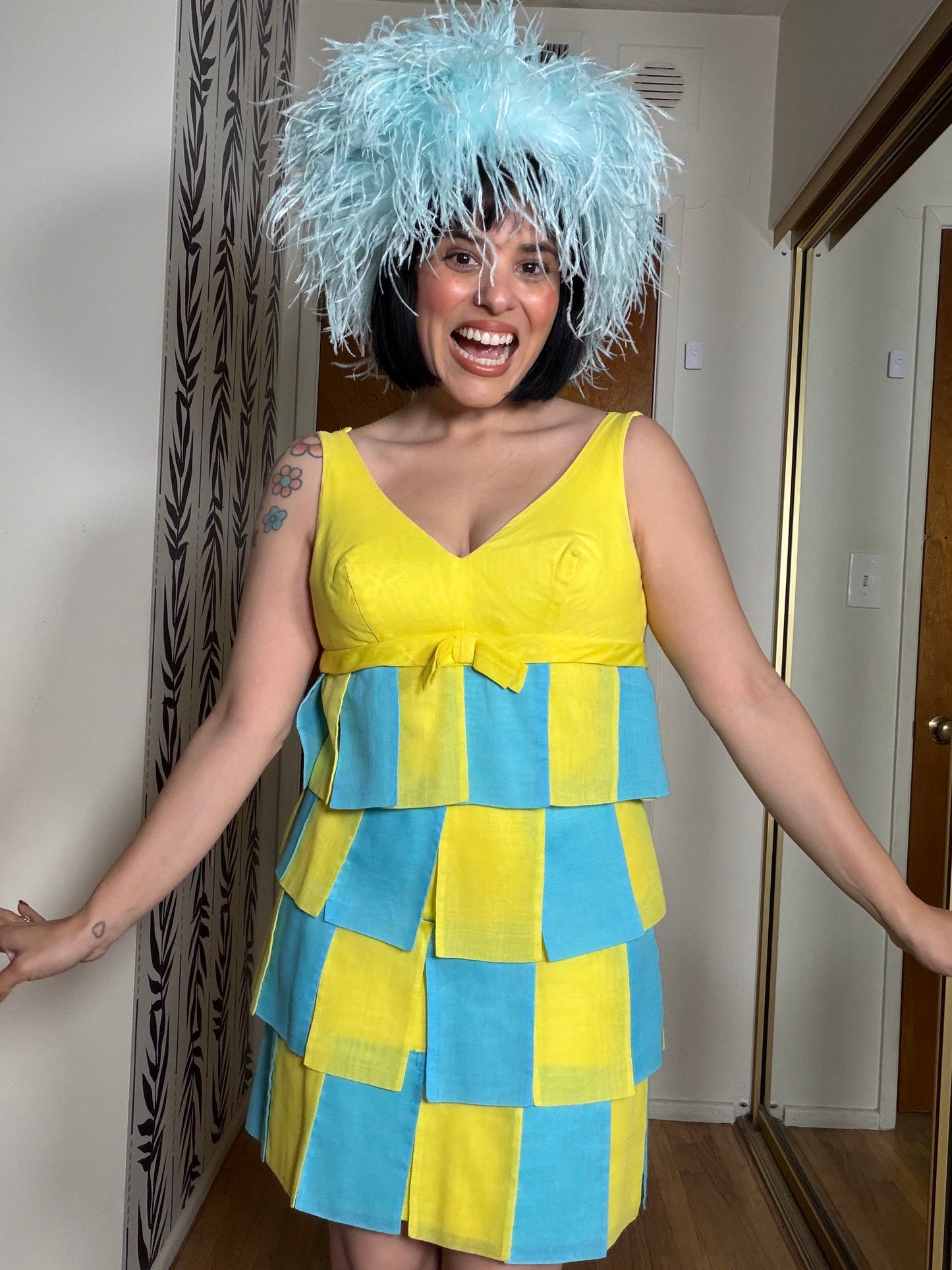 60s Yellow and Blue Carwash Dress by Cat Kay Fits XS-SM