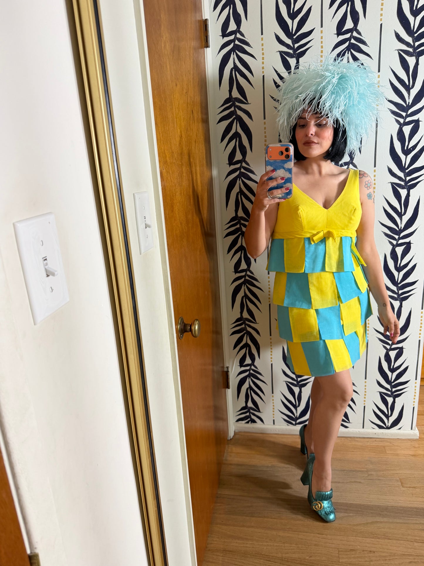 60s Yellow and Blue Carwash Dress by Cat Kay Fits XS-SM