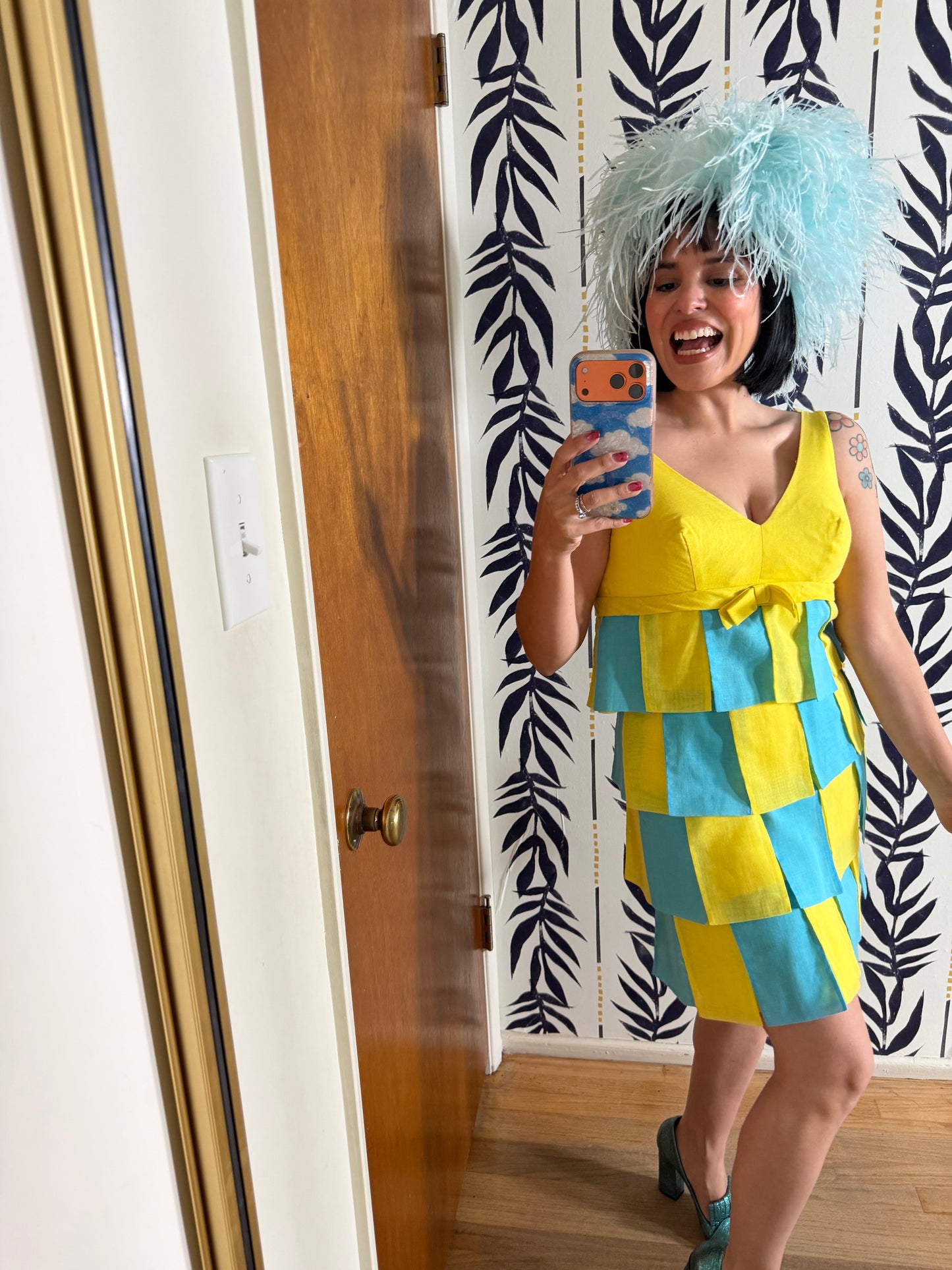 60s Yellow and Blue Carwash Dress by Cat Kay Fits XS-SM