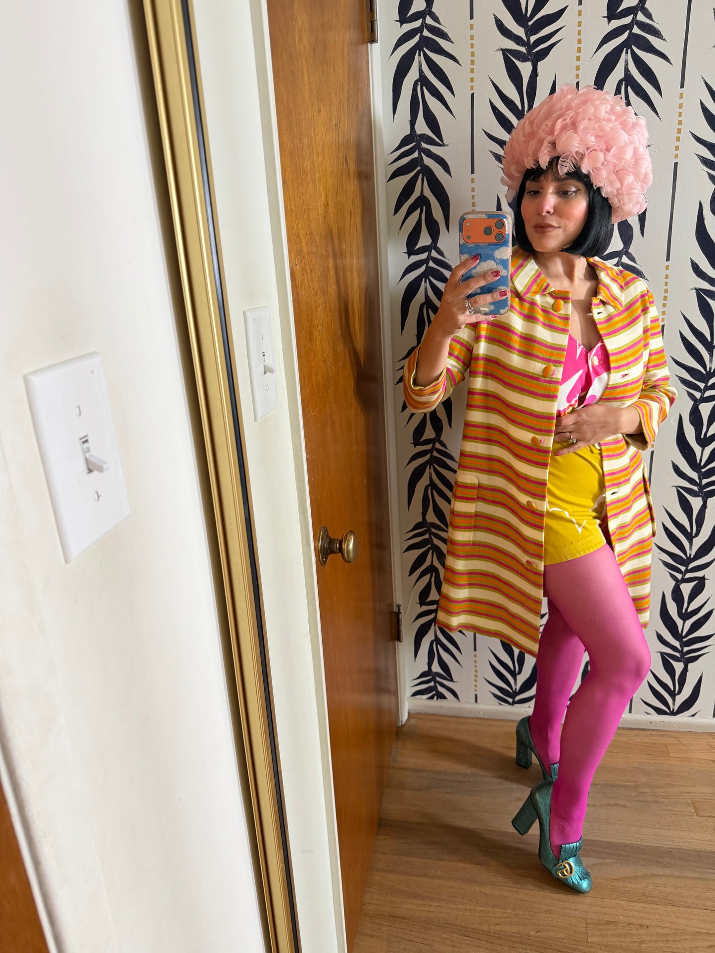 Vintage Mod 60s Saks 5th Ave Striped Linen Coat XS-SM