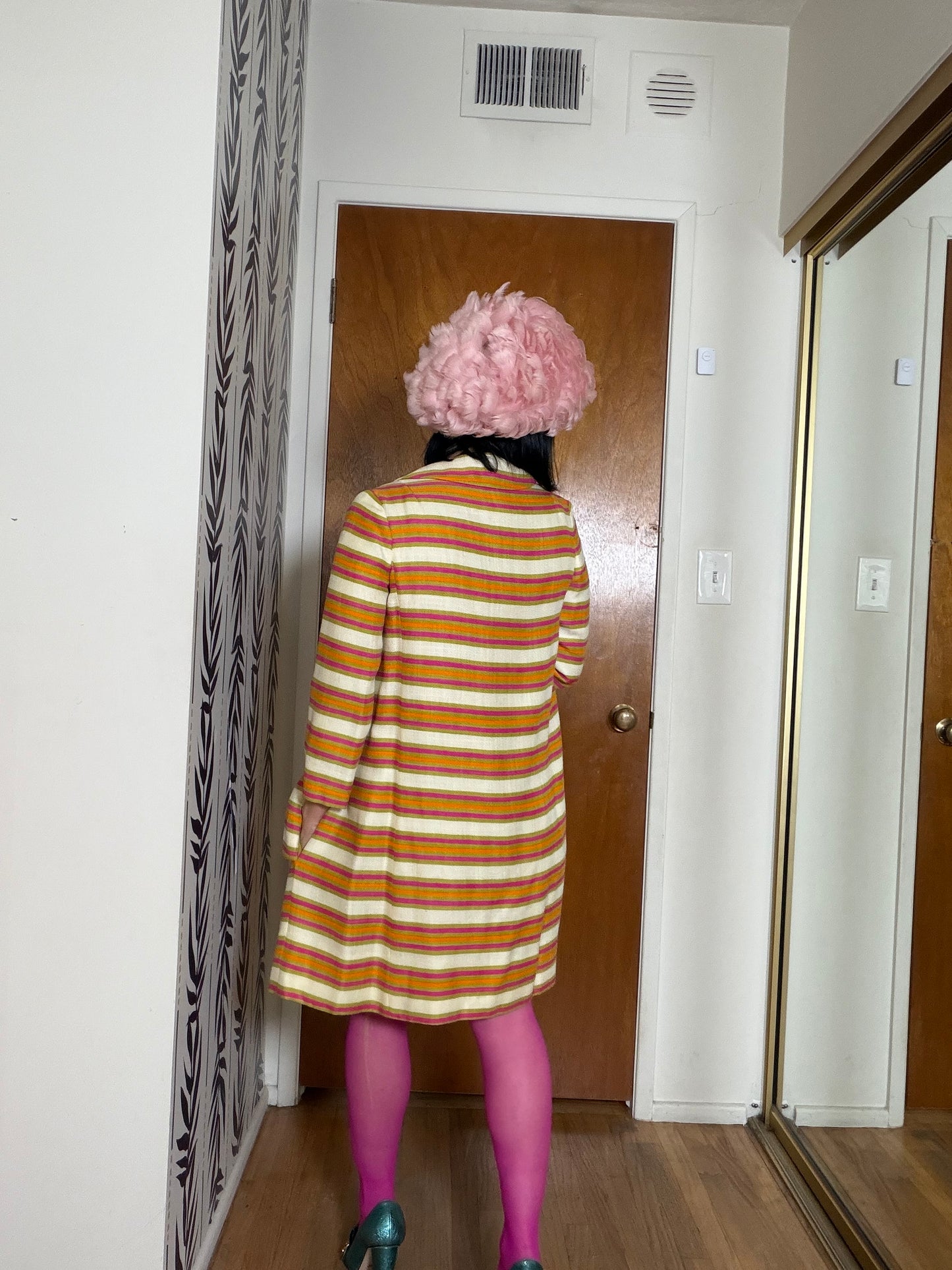 Vintage Mod 60s Saks 5th Ave Striped Linen Coat XS-SM