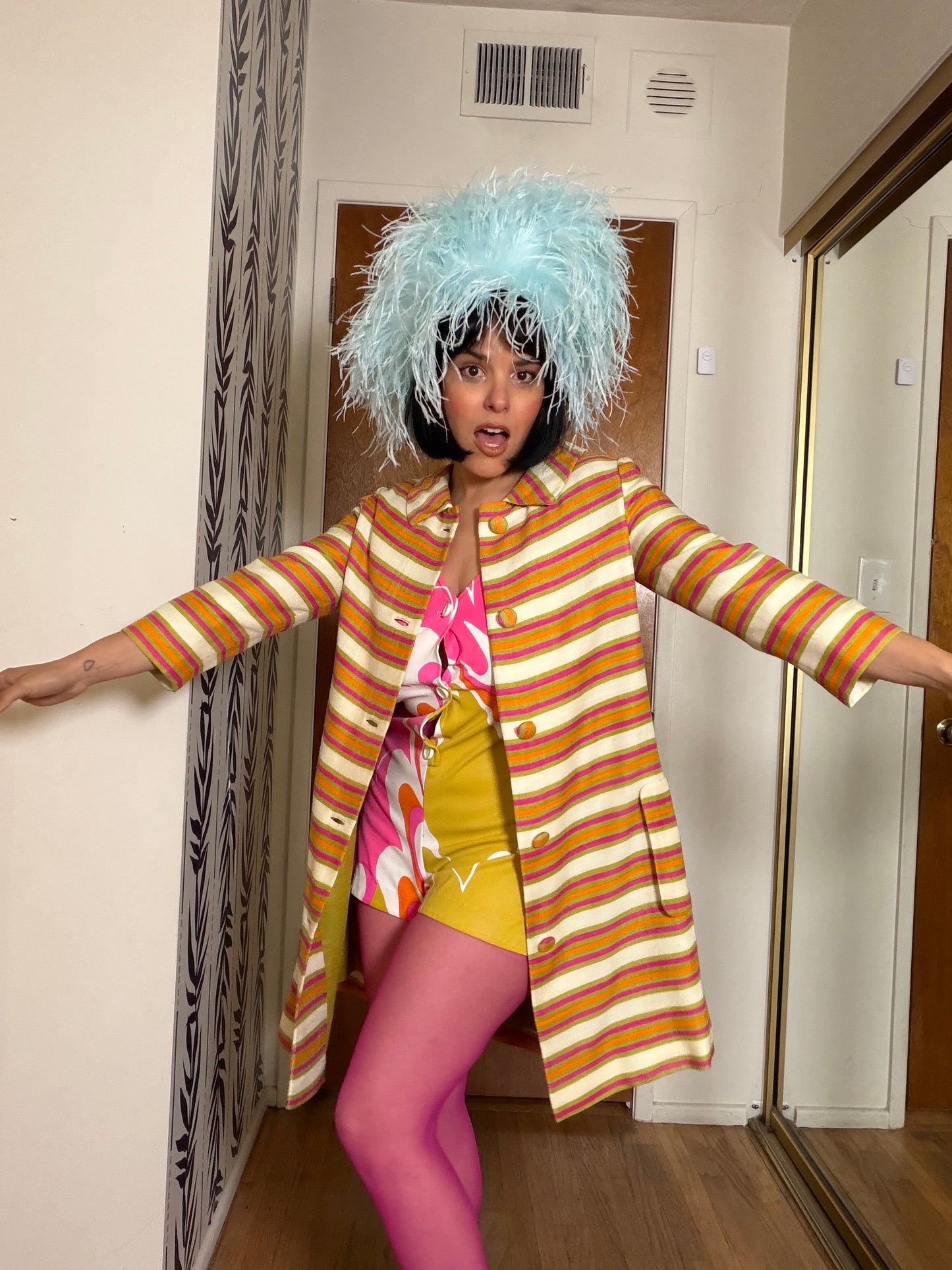 Vintage Mod 60s Saks 5th Ave Striped Linen Coat XS-SM