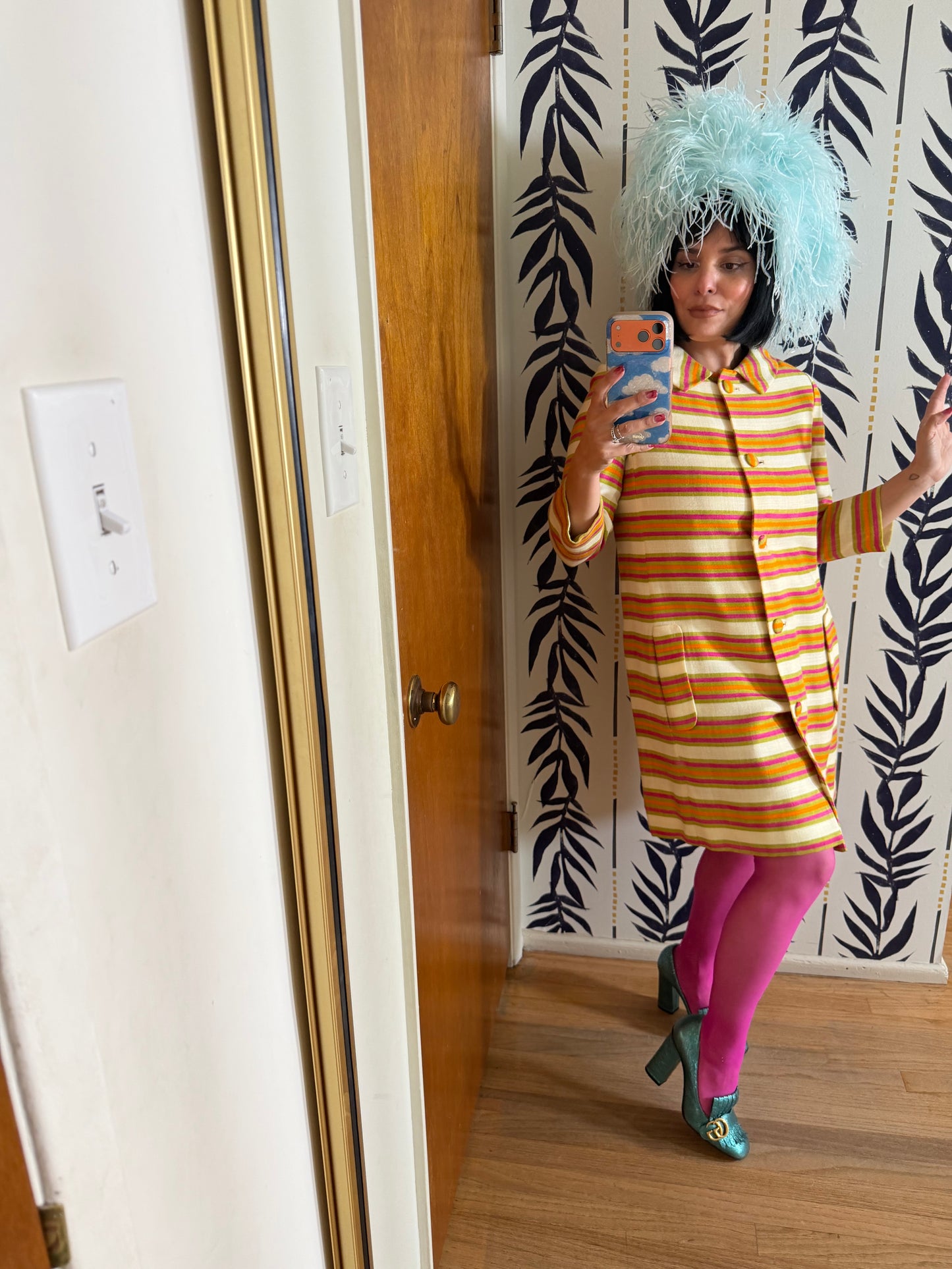 Vintage Mod 60s Saks 5th Ave Striped Linen Coat XS-SM