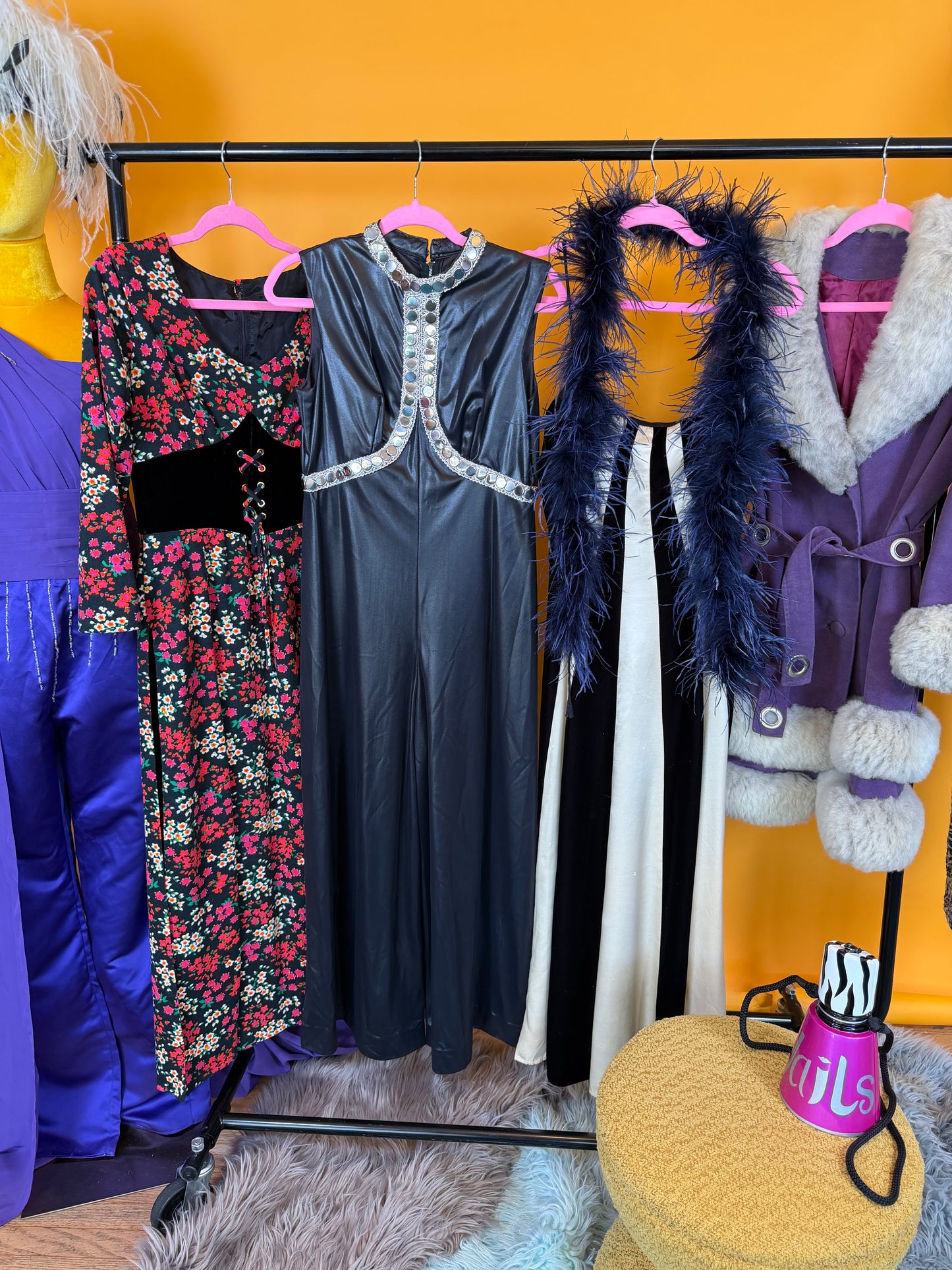 Vintage 80s/ 90s Black & White Velvet Illusion Gown Fits S-M