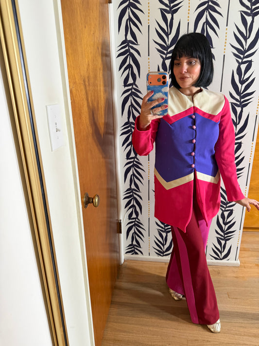 Vintage Mod 60s Barbie Colorblock Coat Dress XS-M