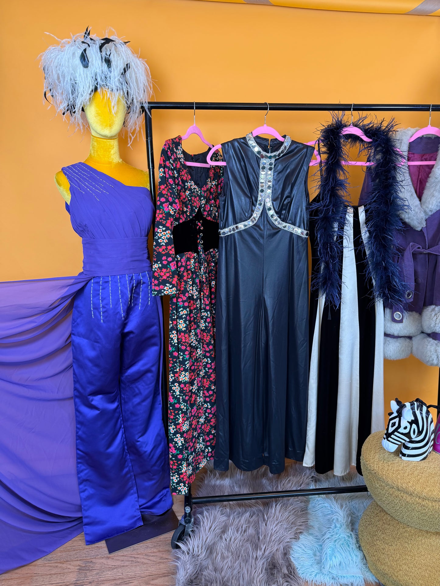 70s/ 80s One Shoulder Custom Purple w/ embellishBeading Jumpsuit with a matching Maxi Skirt Set S-M