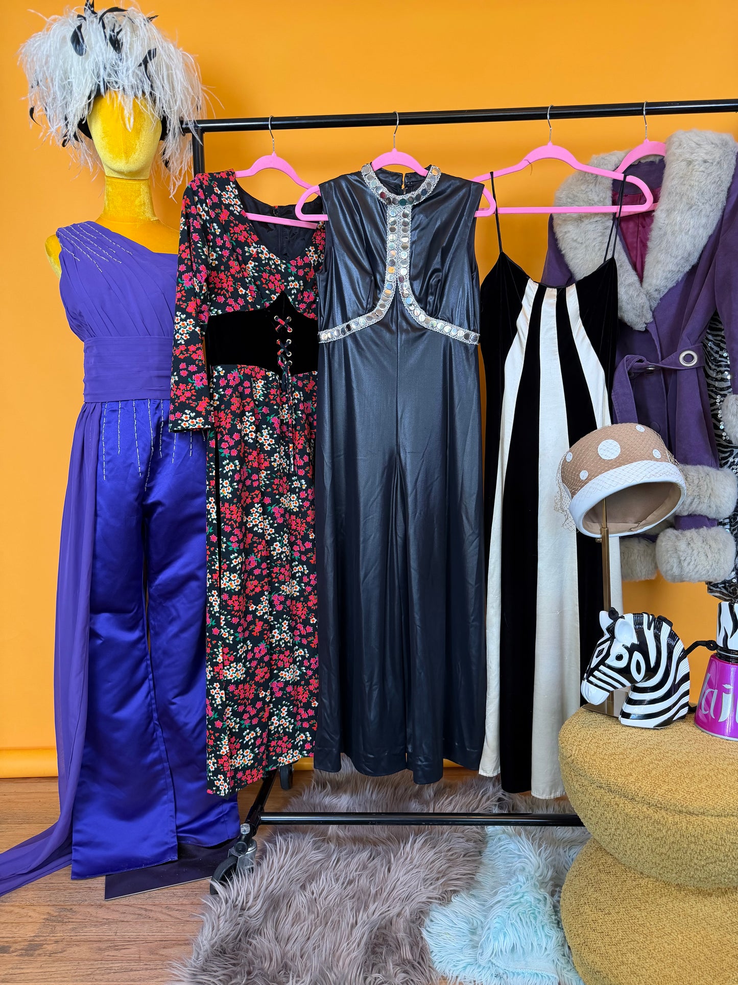 70s/ 80s One Shoulder Custom Purple w/ embellishBeading Jumpsuit with a matching Maxi Skirt Set S-M