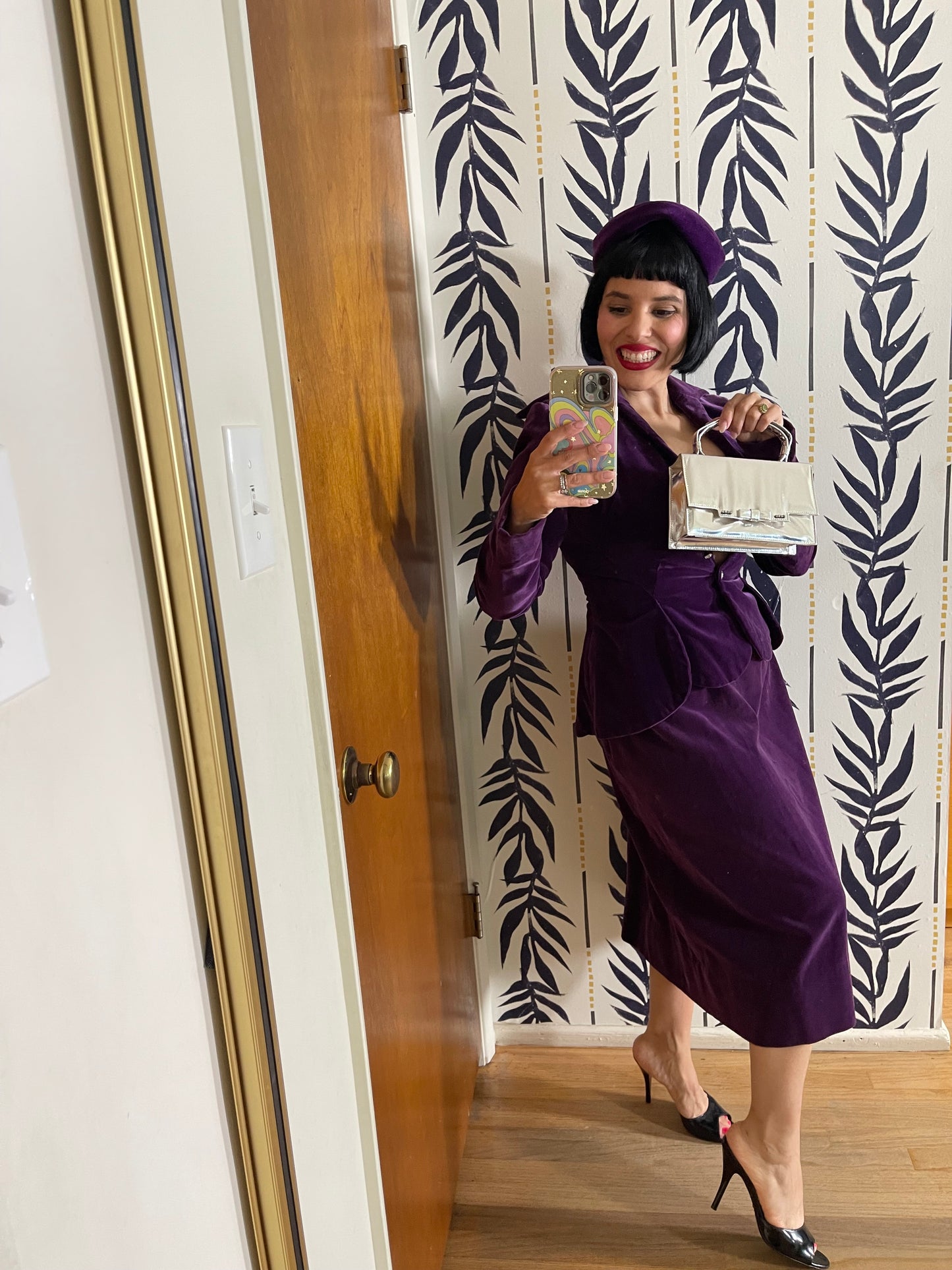 40s Purple Velvet Capulet Hat Fits Most Sizes