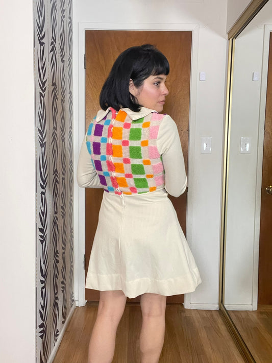 Vintage 60s Textured Bodice Mini Dress - Best Fits Size S-M