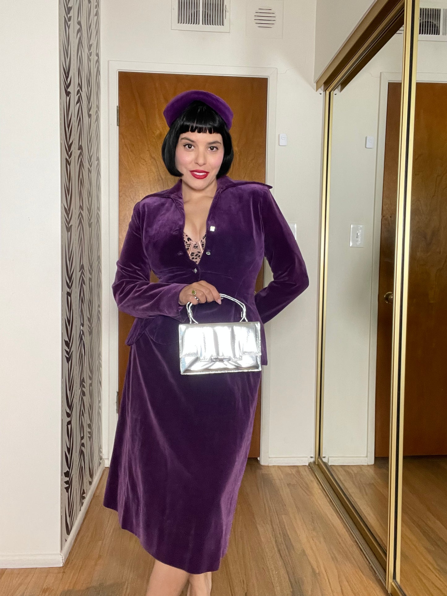 40s Purple Velvet Capulet Hat Fits Most Sizes