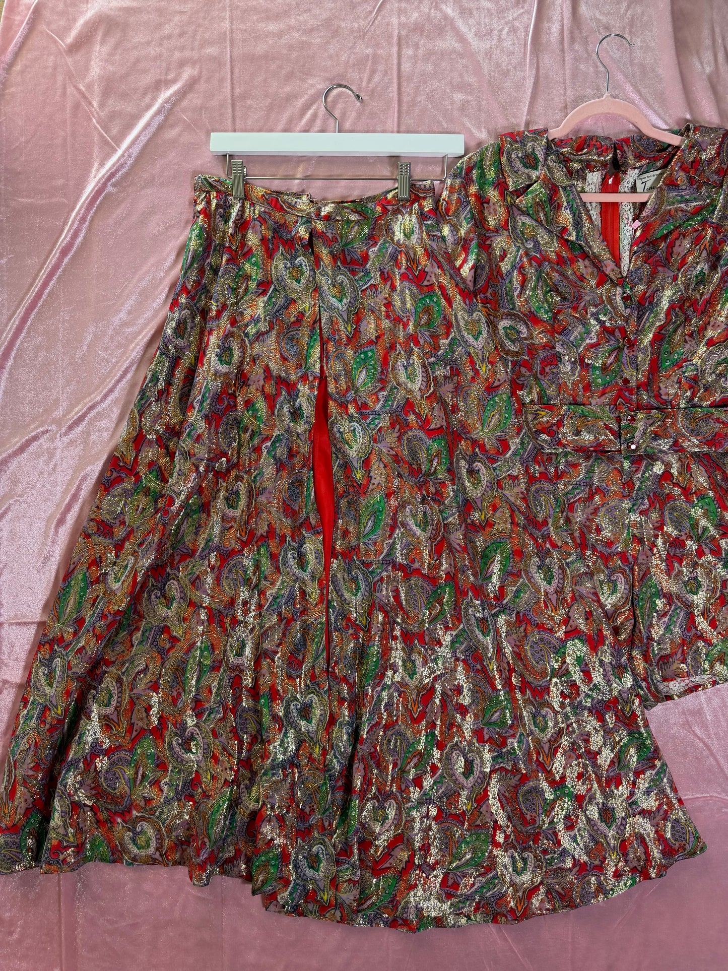 Vintage 60s Red Brocade Paisley Hostess Set by Tina Weiss Fits XS-SM and Possible size M