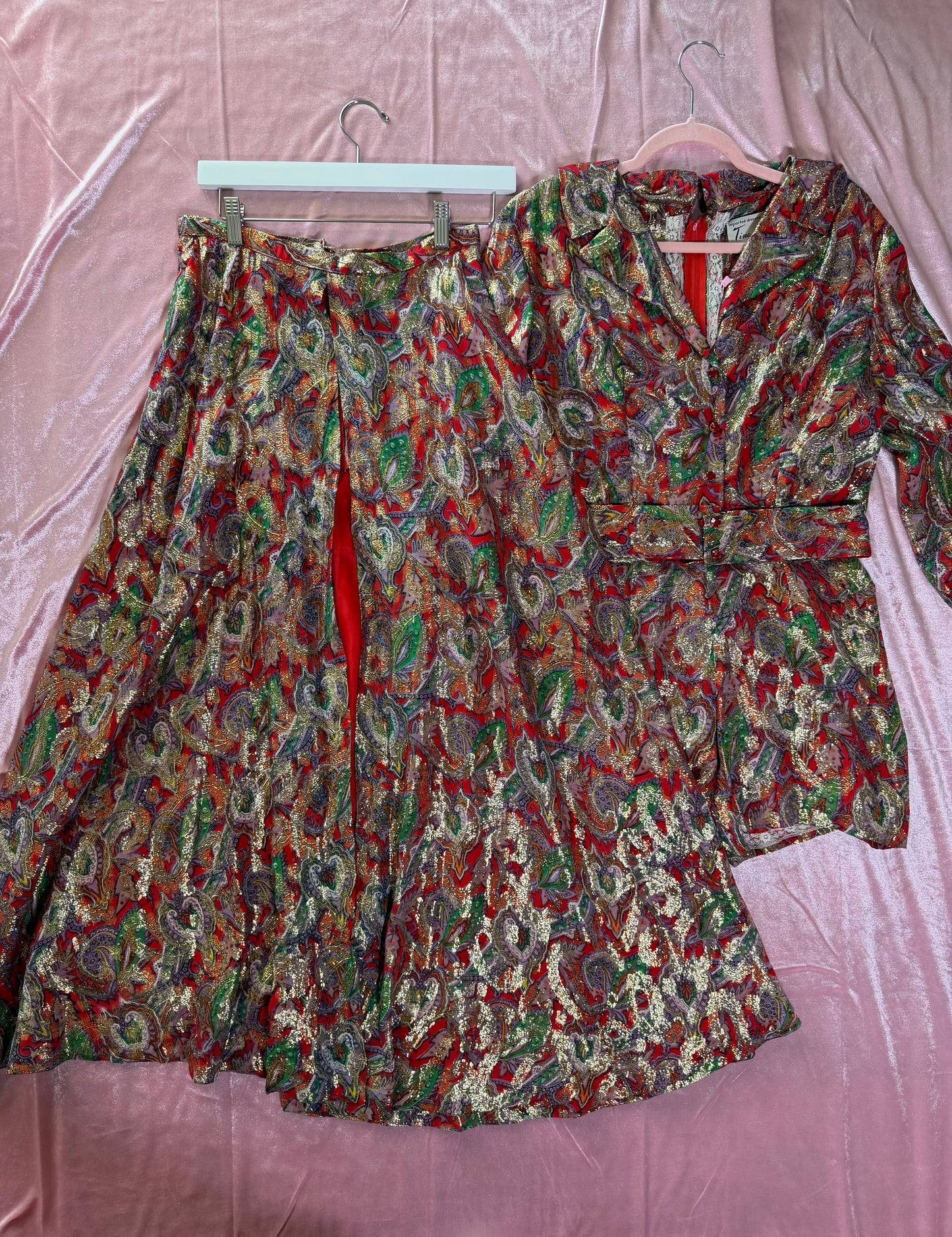 Vintage 60s Red Brocade Paisley Hostess Set by Tina Weiss Fits XS-SM and Possible size M