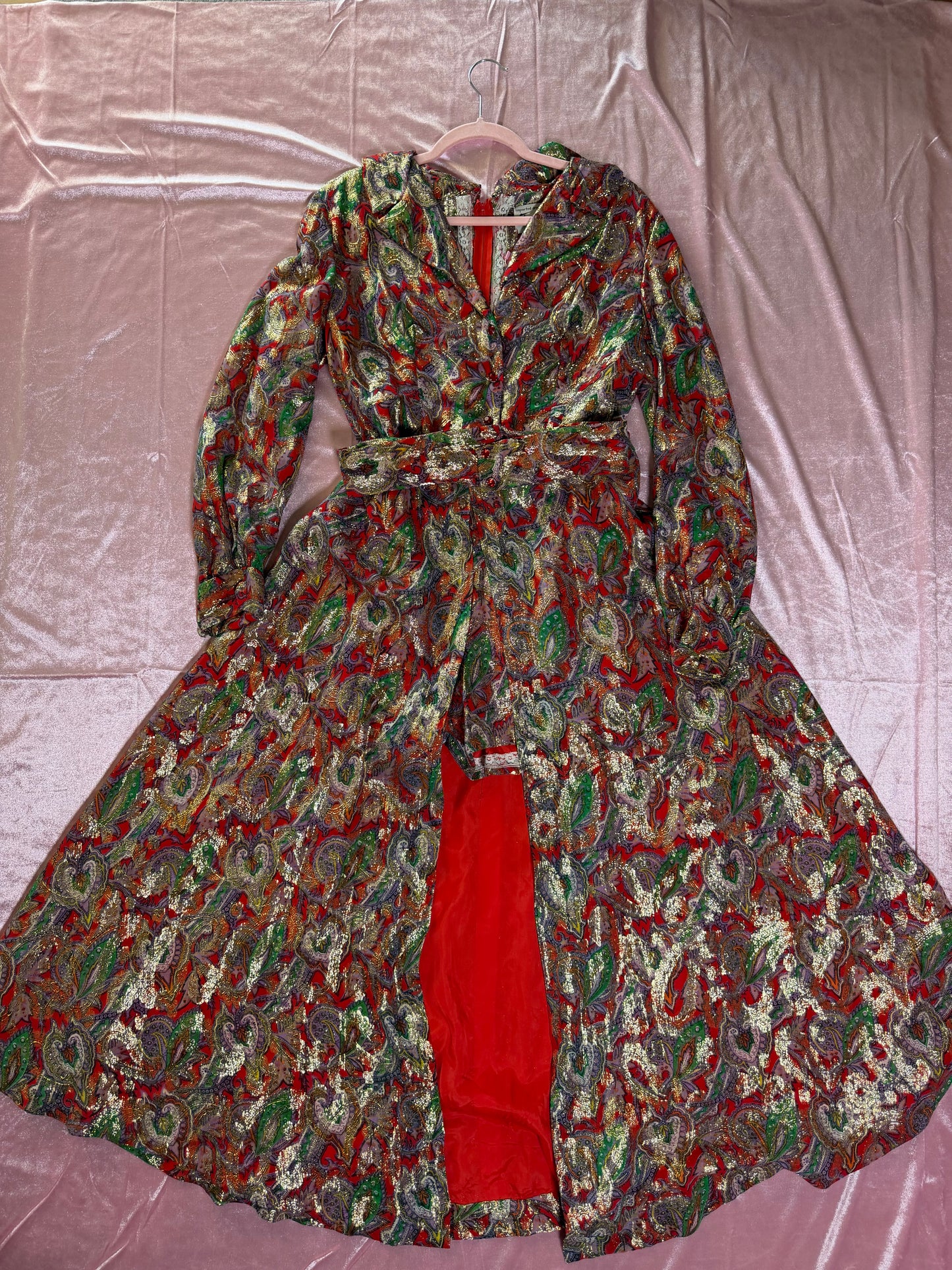 Vintage 60s Red Brocade Paisley Hostess Set by Tina Weiss Fits XS-SM and Possible size M