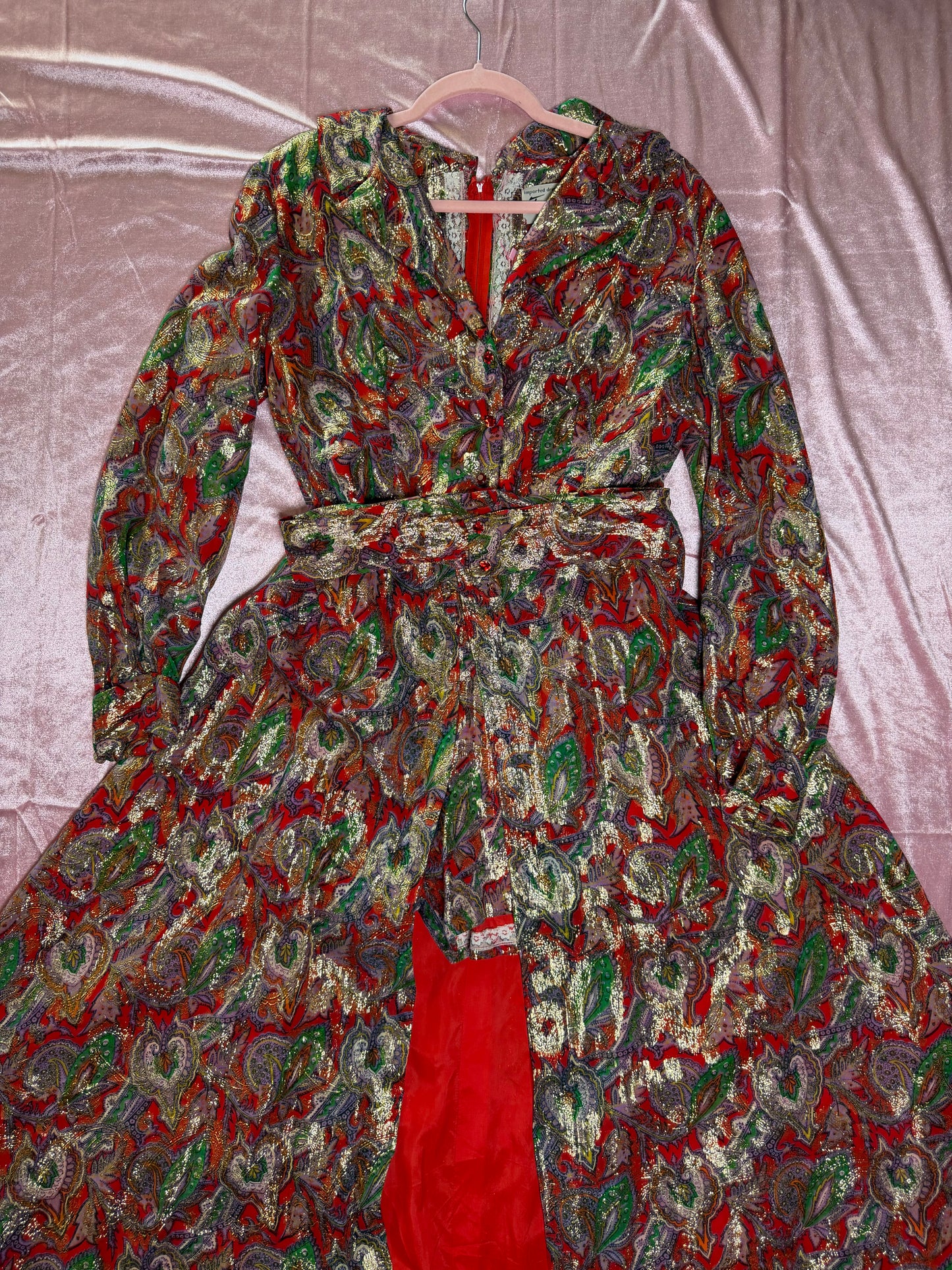 Vintage 60s Red Brocade Paisley Hostess Set by Tina Weiss Fits XS-SM and Possible size M