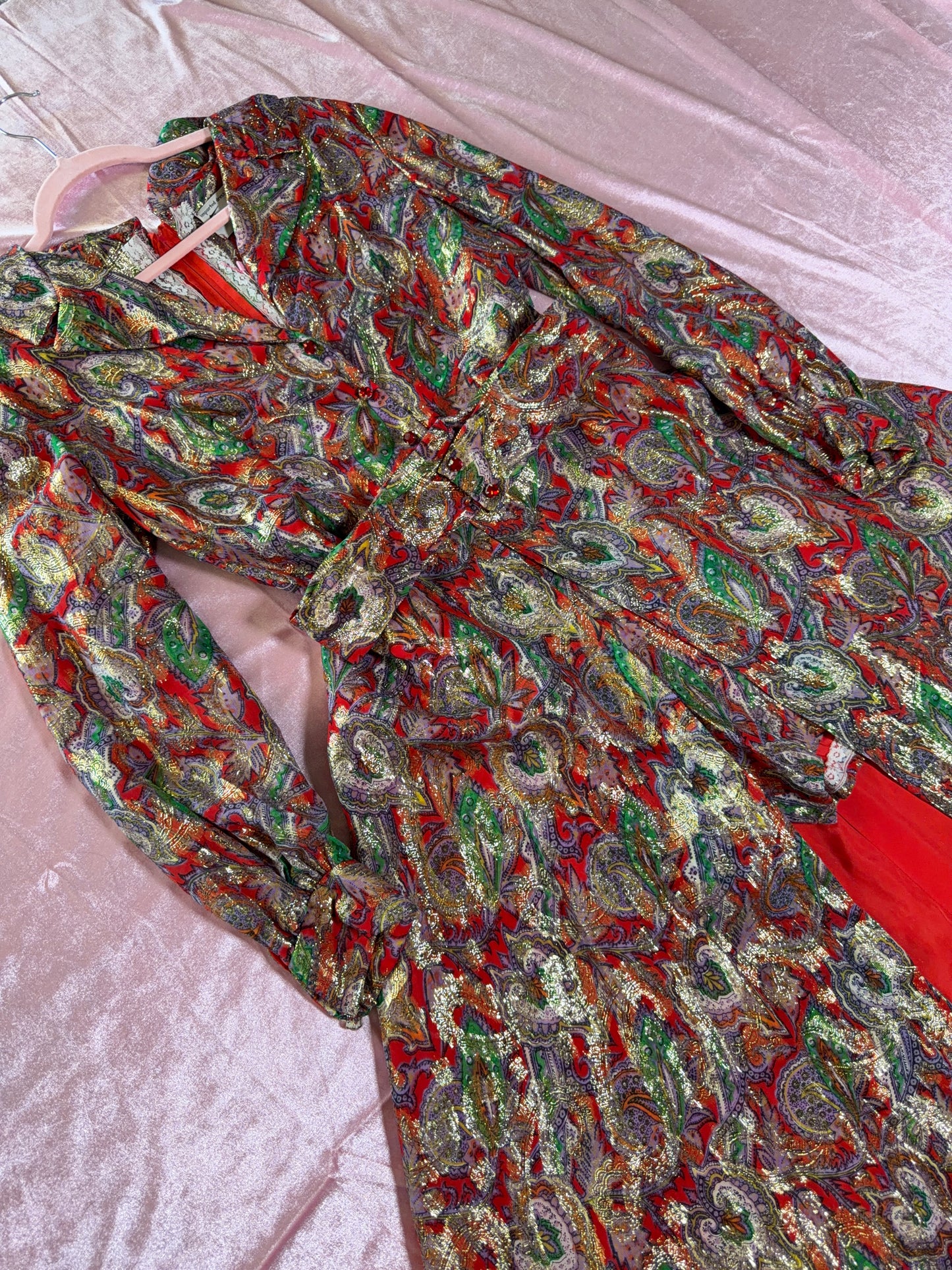 Vintage 60s Red Brocade Paisley Hostess Set by Tina Weiss Fits XS-SM and Possible size M