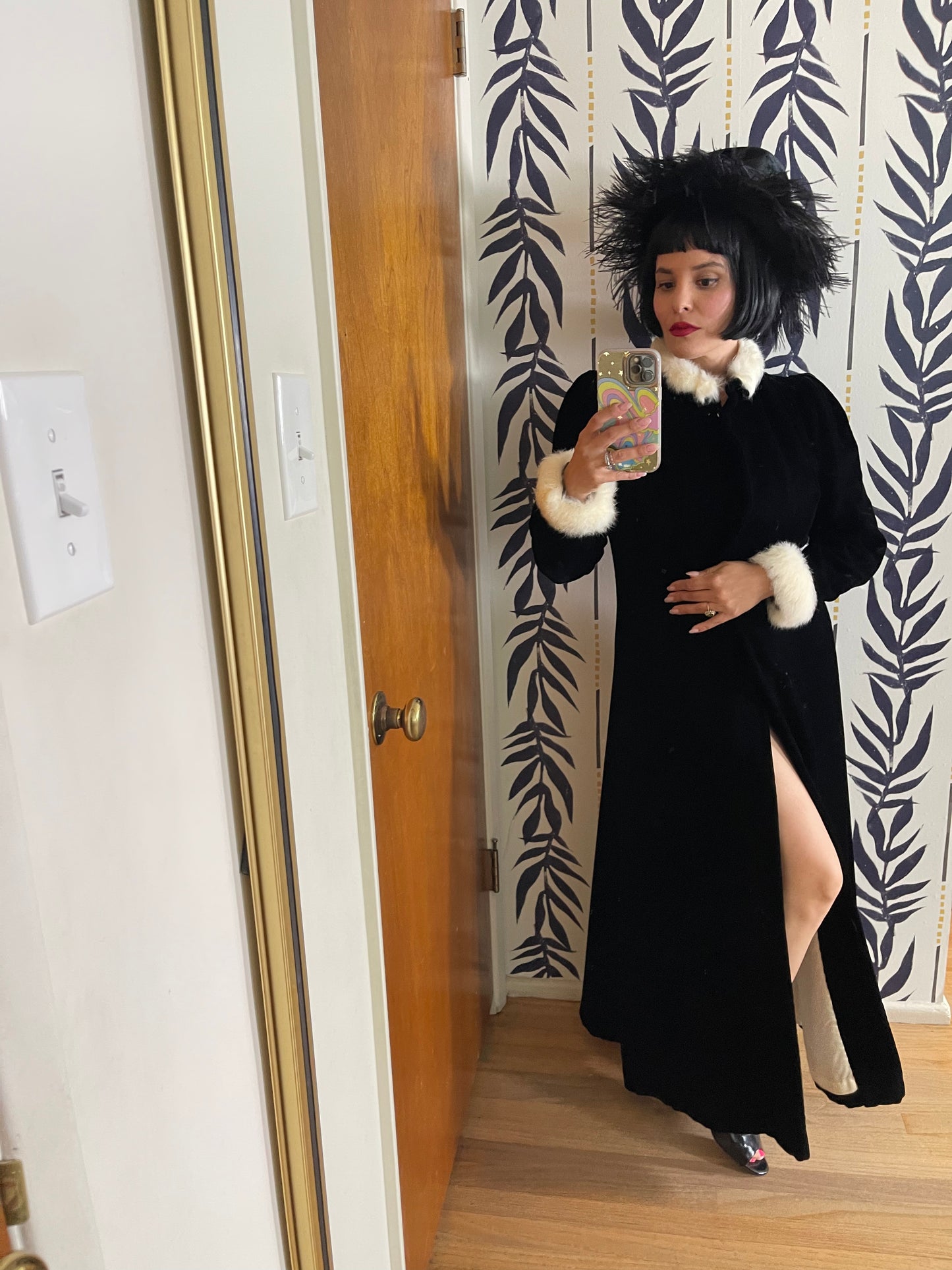 60s Black Ostrich Original Henry Margu Creations Velvet Feather Hat