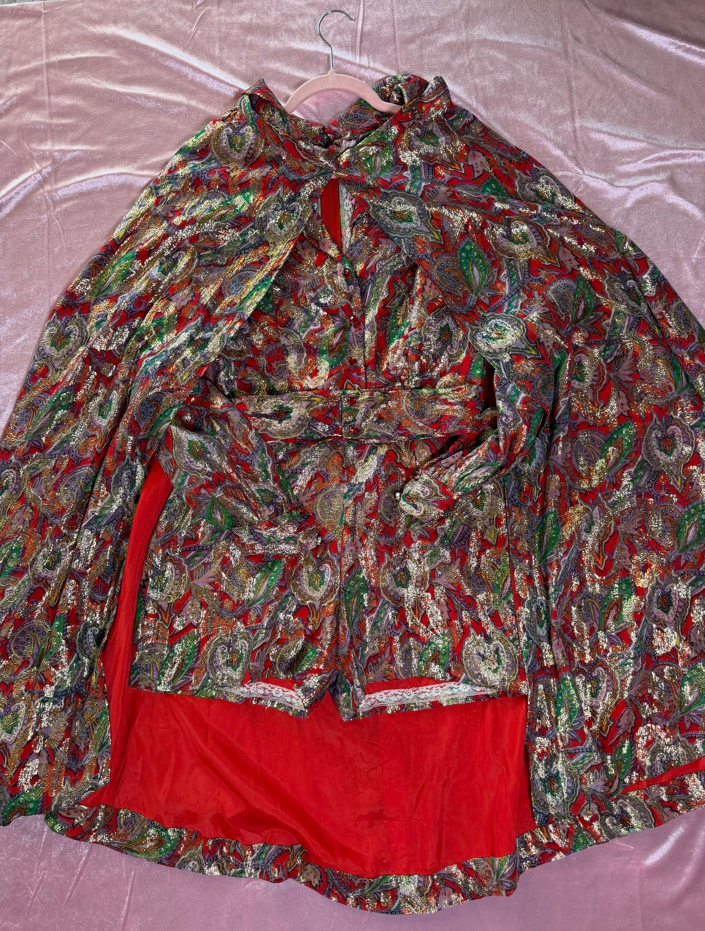 Vintage 60s Red Brocade Paisley Hostess Set by Tina Weiss Fits XS-SM and Possible size M