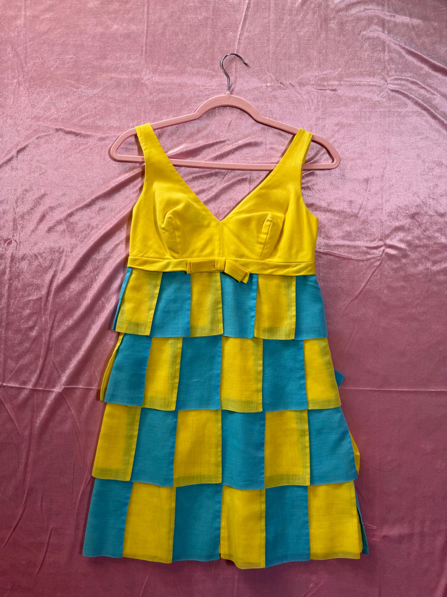 60s Yellow and Blue Carwash Dress by Cat Kay Fits XS-SM
