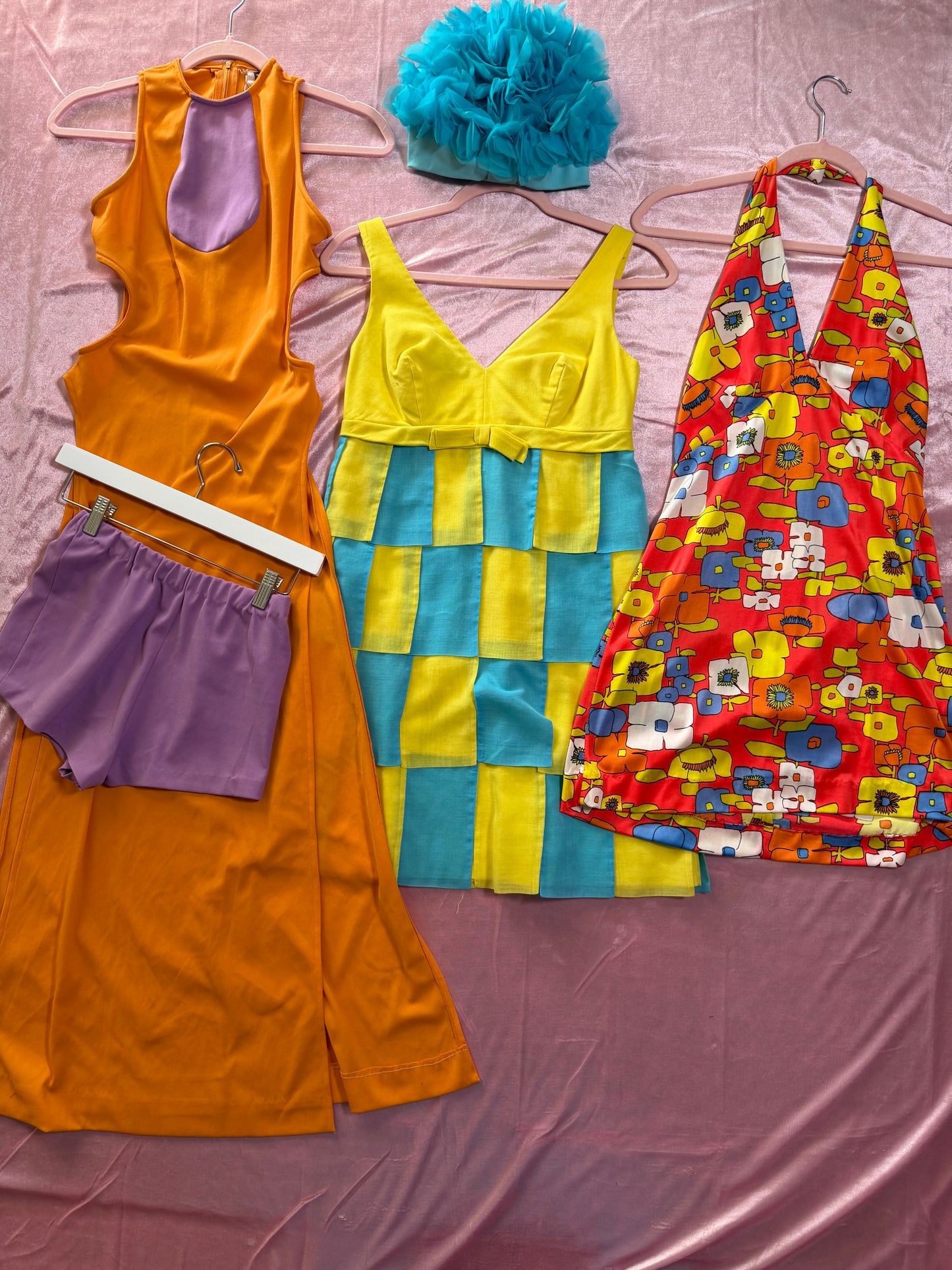 60s Yellow and Blue Carwash Dress by Cat Kay Fits XS-SM