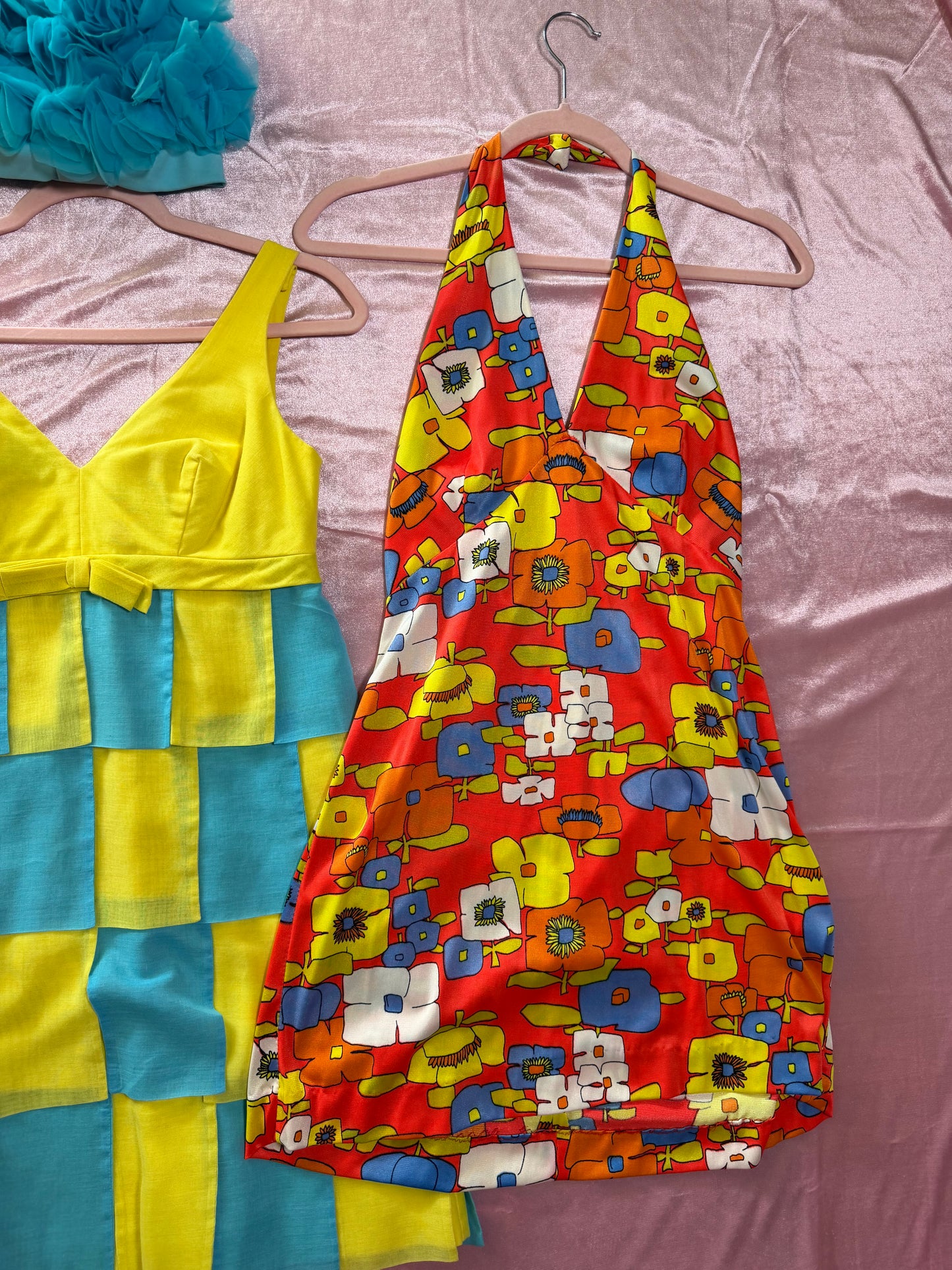 Vintage 60s Vibrant Flower Power Halter Dress Fits XS-M