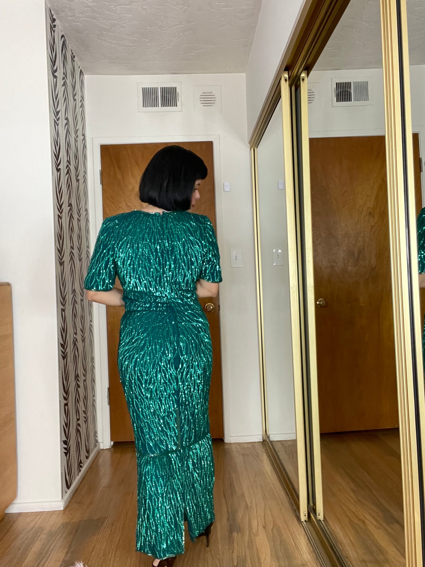 Vintage 60s “Laurence Kagar” Emerald City Green Sequins Dress Best Fits Sizes S-M