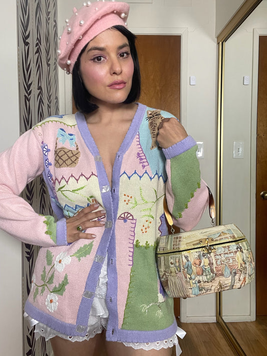 Vintage 90s "Story Book Knits" Butterly Picnic Cardigan - Fits Most Sizes