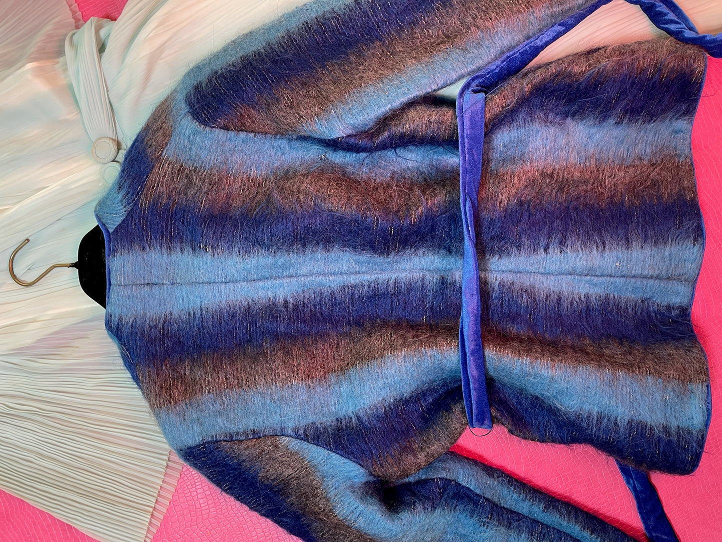 Vintage 60s Fuzzy Blue Striped Jacket - Best Fits Up To Size M