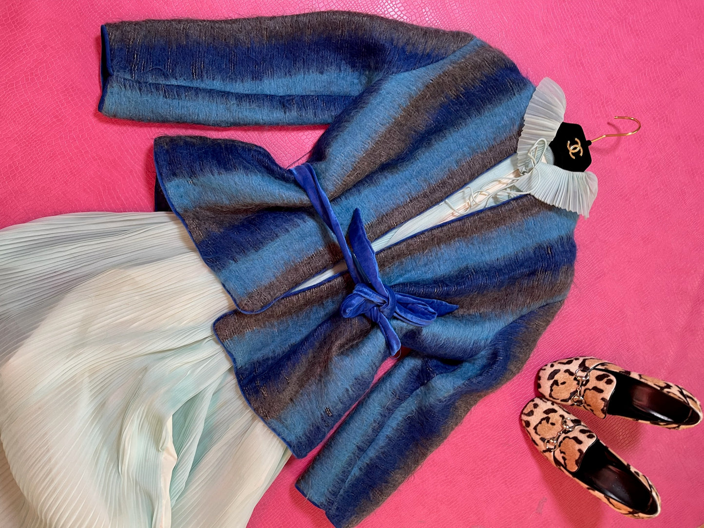 Vintage 60s Fuzzy Blue Striped Jacket - Best Fits Up To Size M