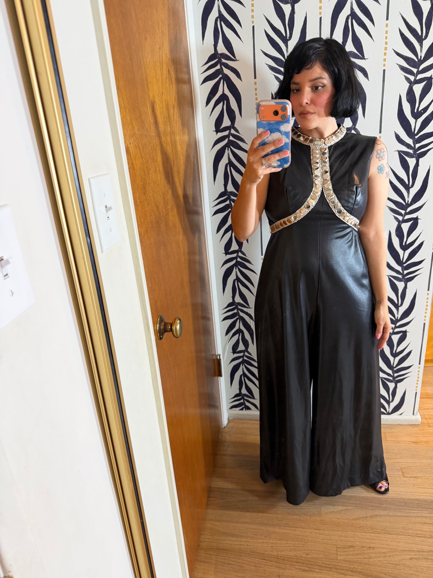 Vintage 60s Iconic Wet-look SpaceAge Jumpsuit Fits XS-M