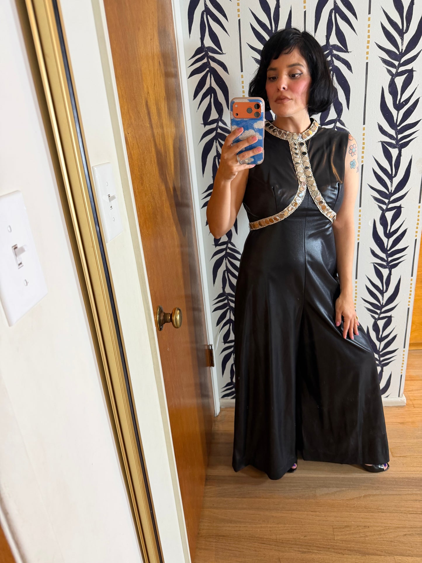 Vintage 60s Iconic Wet-look SpaceAge Jumpsuit Fits XS-M