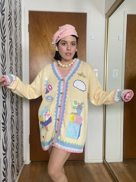Vintage 90s "Story Book Knits" Grandma's House Cardigan Size L - Fits Most Sizes
