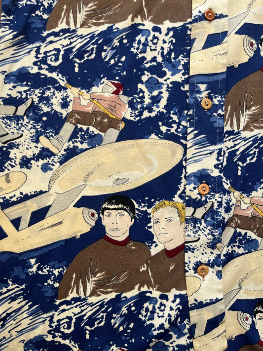 Vintage 70s "Huk-a-poo" Star Trek Novelty Print Button Down Shirt - Best Fits Size M-L