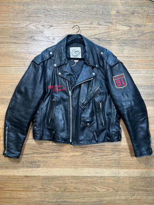 Vintage 1991 "China Club Clothing" Embroidered Leather Jacket - Best Fits Size XL