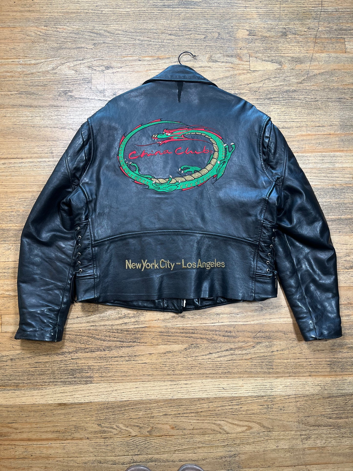 Vintage 1991 "China Club Clothing" Embroidered Leather Jacket - Best Fits Size XL