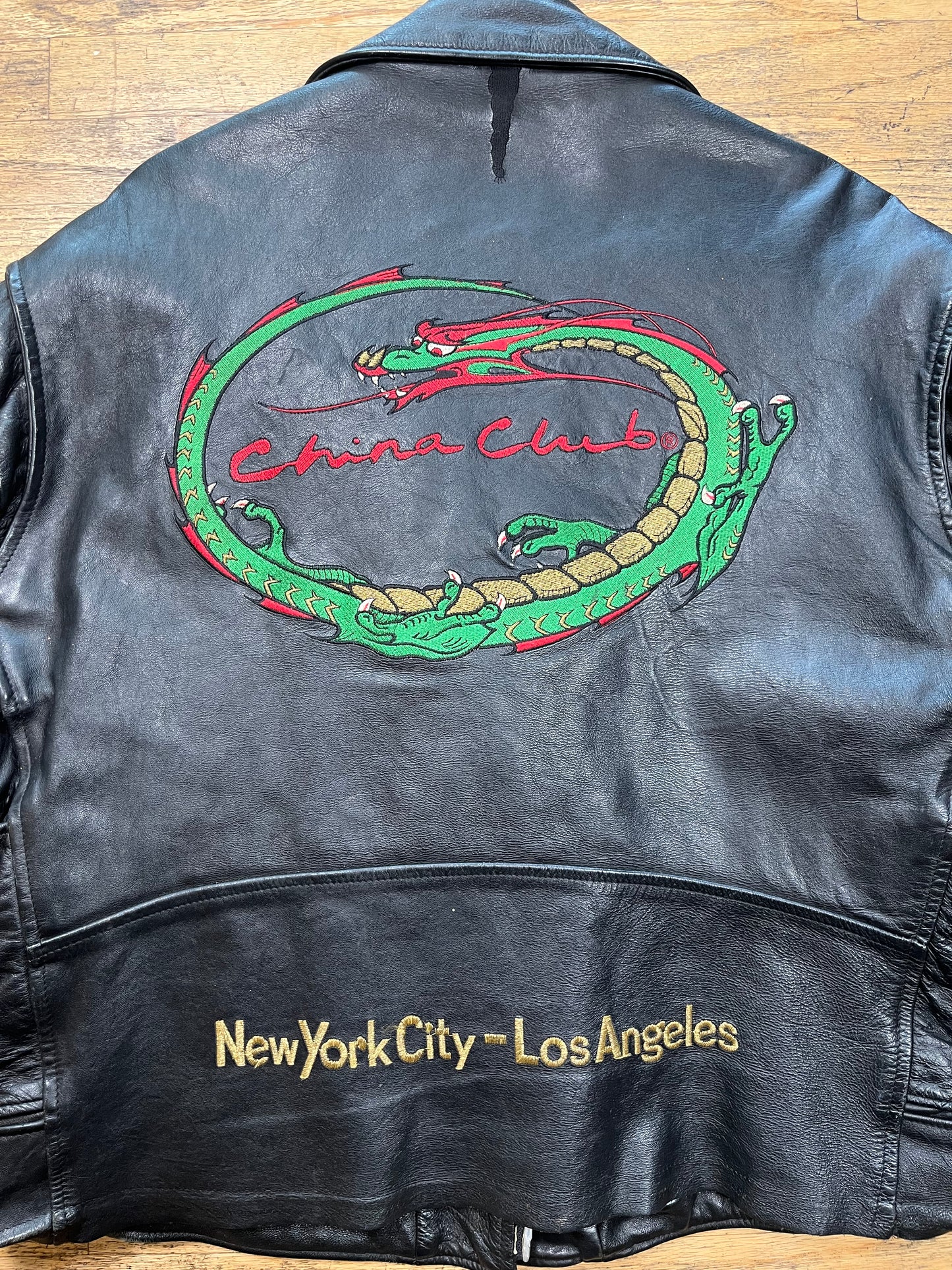 Vintage 1991 "China Club Clothing" Embroidered Leather Jacket - Best Fits Size XL