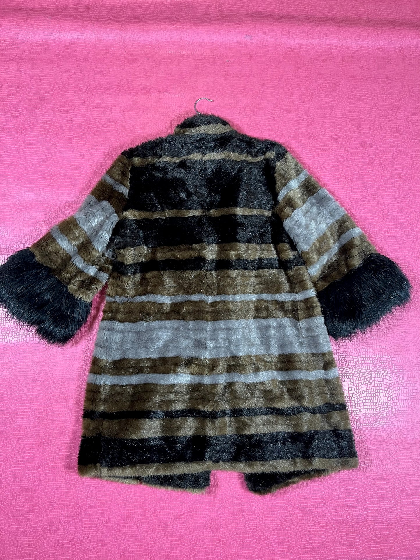 Vintage 90s Y2K "Adrienne Landau" Striped Faux Fur Coat - Fits Most Sizes