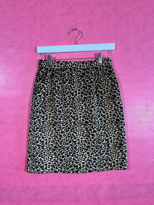 Vintage 80s Leopard Plush Skirt - Best Fits XS-S, Possibly M
