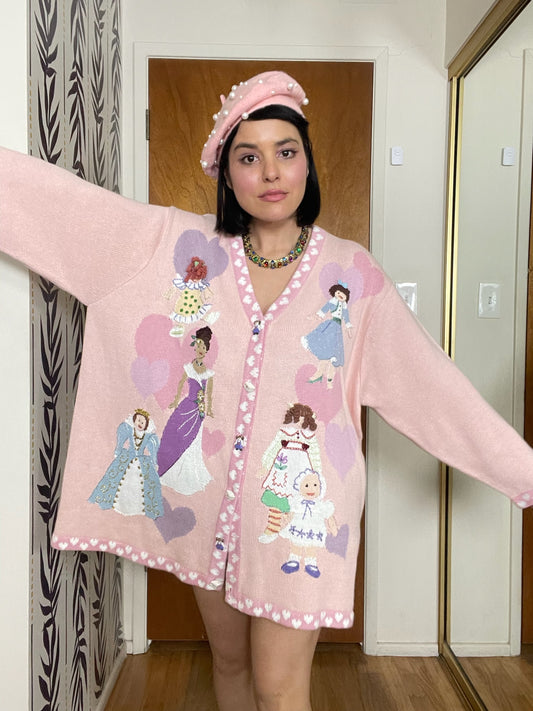 Vintage 90s "Story Book Knits" Doll Collection Cardigan Size Large - Fits Most Sizes