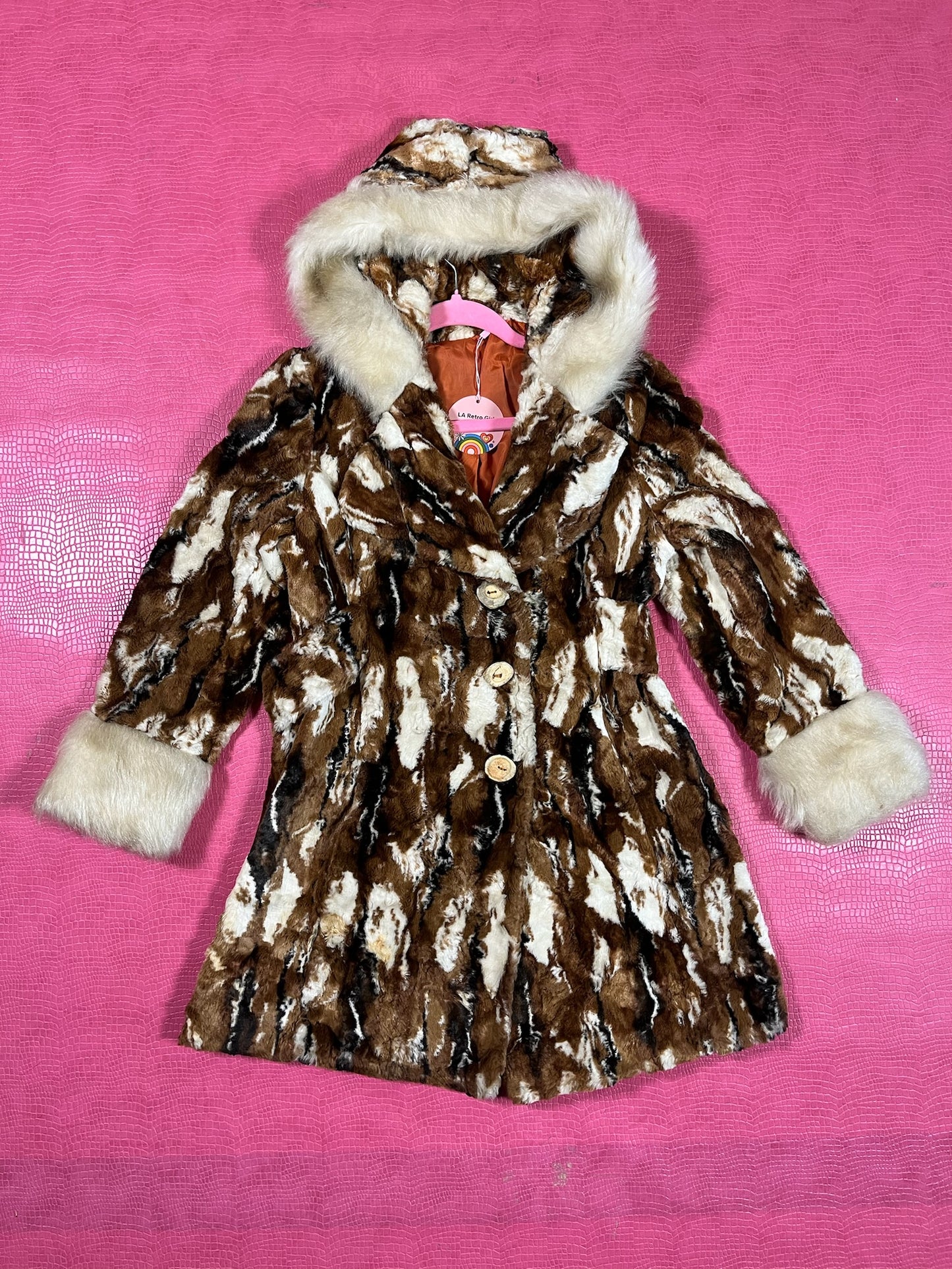 Vintage 60s 70s Faux Rabbit Fur Coat - Best Fits Size XS-S