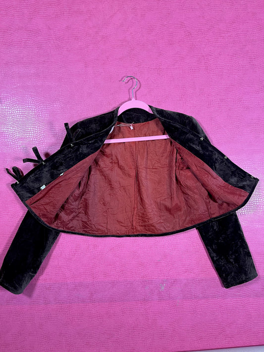 Vintage 60s 70s Brown Crushed Velvet Crop Jacket - Best Fits Size XS-M, Possibly L