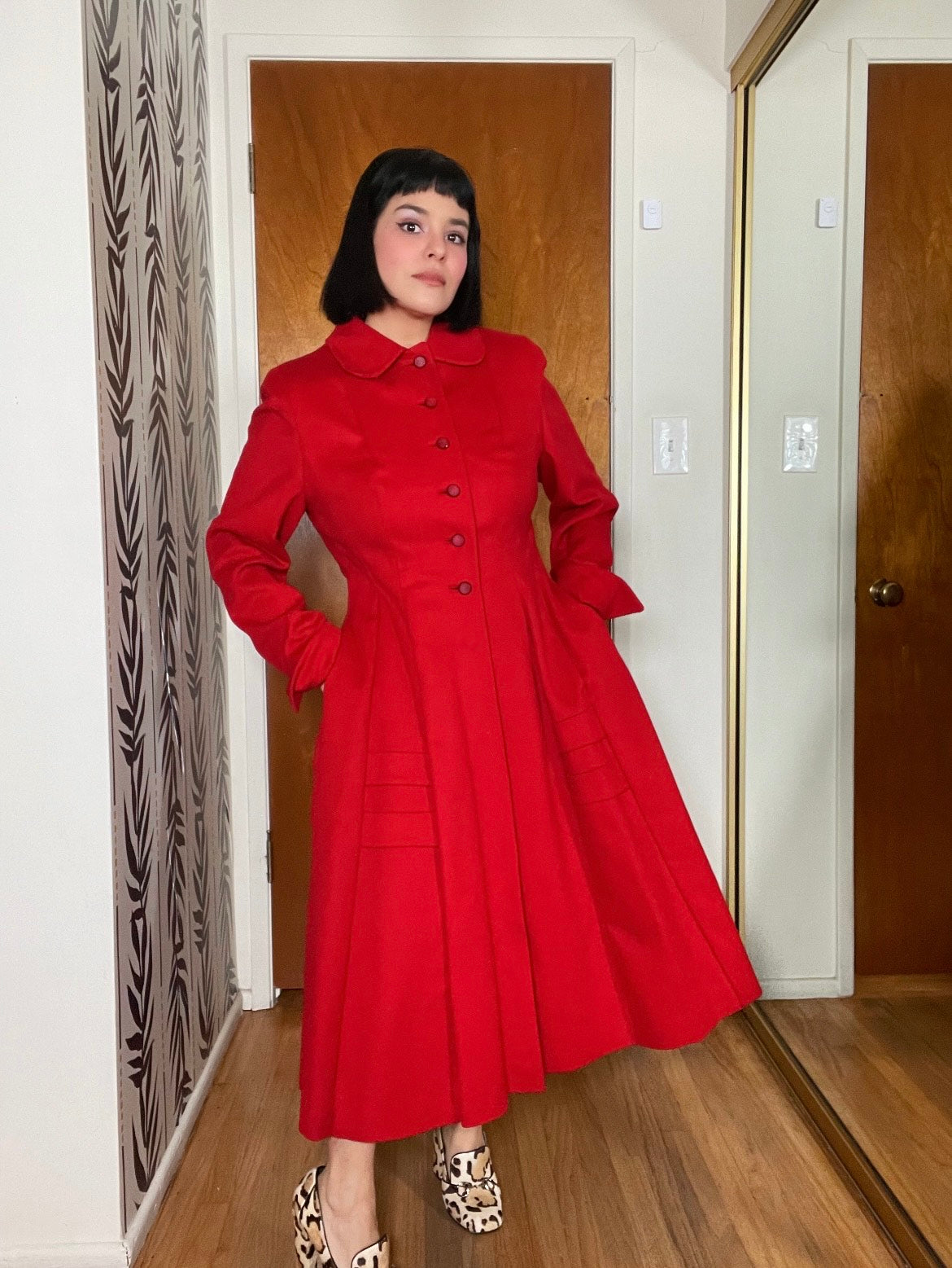 Vintage 40s 50s Red Princess Coat - Best Fits Size Up S-M, Possible L