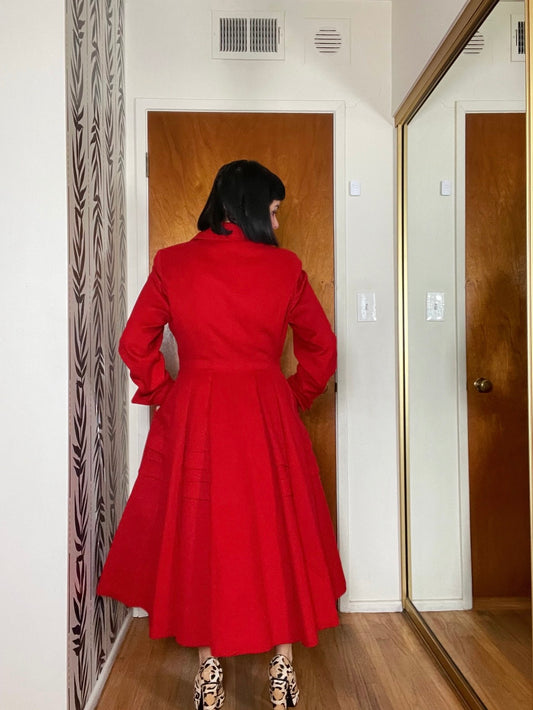 Vintage 40s 50s Red Princess Coat - Best Fits Size Up S-M, Possible L