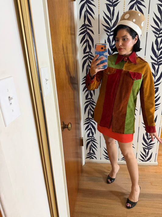 Vintage 60s / 70s Color Block Suede Jacket by Wheels of Men RARE GRAIL Fits XS-SM
