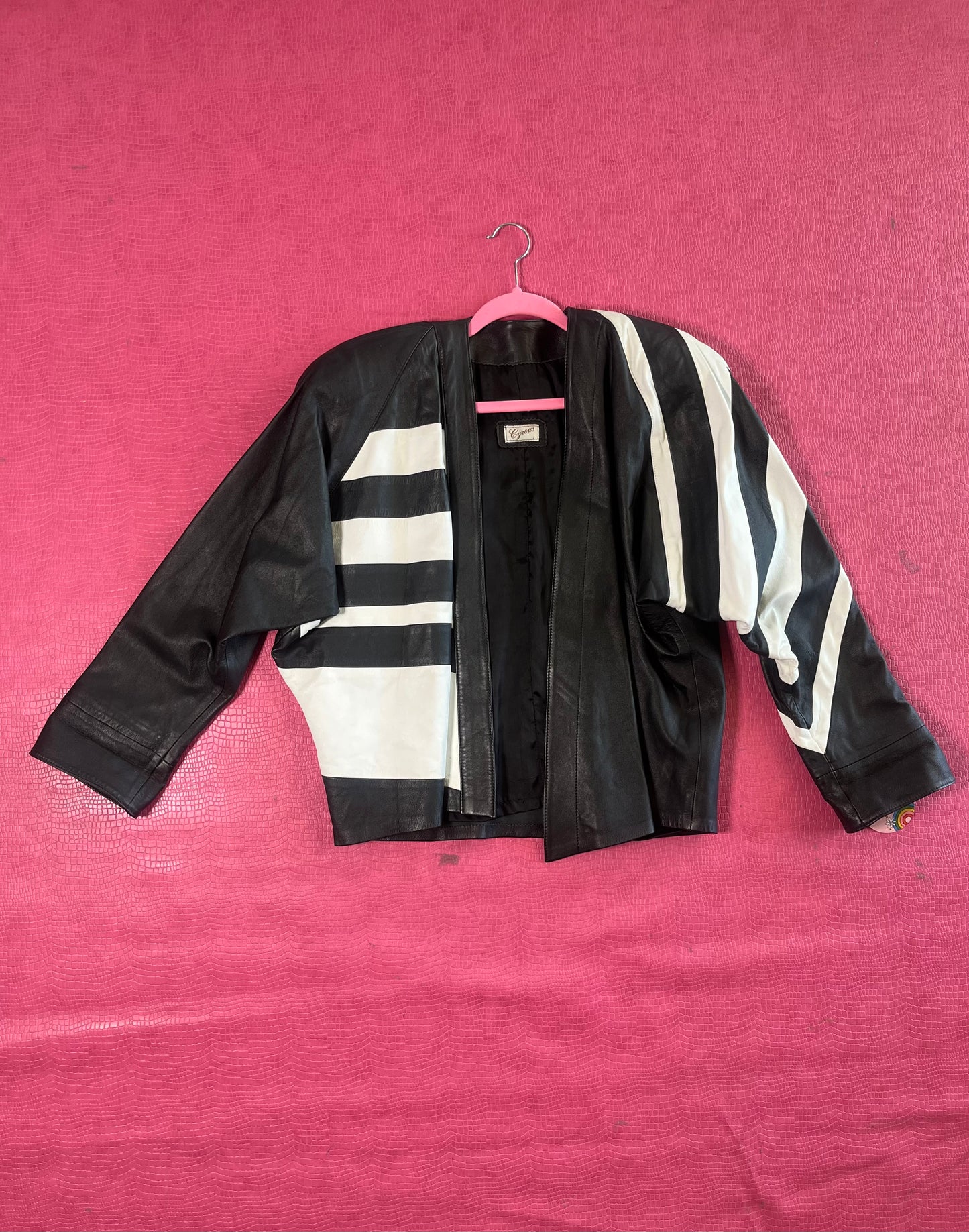 Vintage 80s "Cyrous" Black & White Leather - Fits Most Sizes